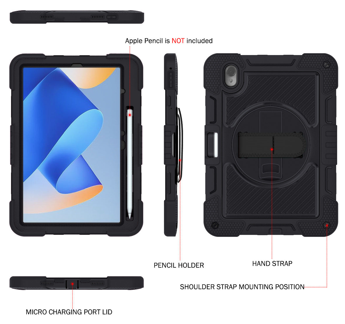 Silicone + PC Tablet Cover for Huawei MatePad 11 (2023) Shockproof Kickstand Cover with Wrist Band / Shoulder Strap