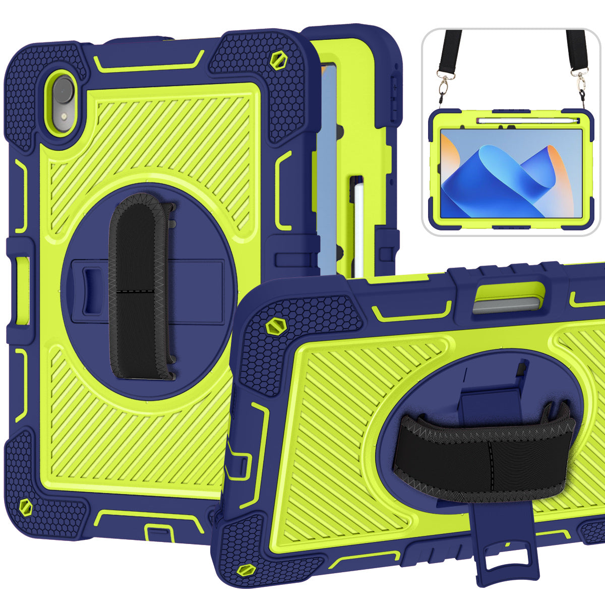 Silicone + PC Tablet Cover for Huawei MatePad 11 (2023) Shockproof Kickstand Cover with Wrist Band / Shoulder Strap
