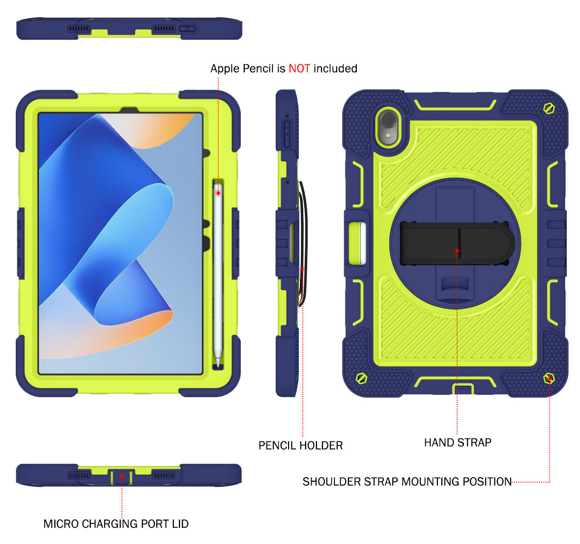 Silicone + PC Tablet Cover for Huawei MatePad 11 (2023) Shockproof Kickstand Cover with Wrist Band / Shoulder Strap