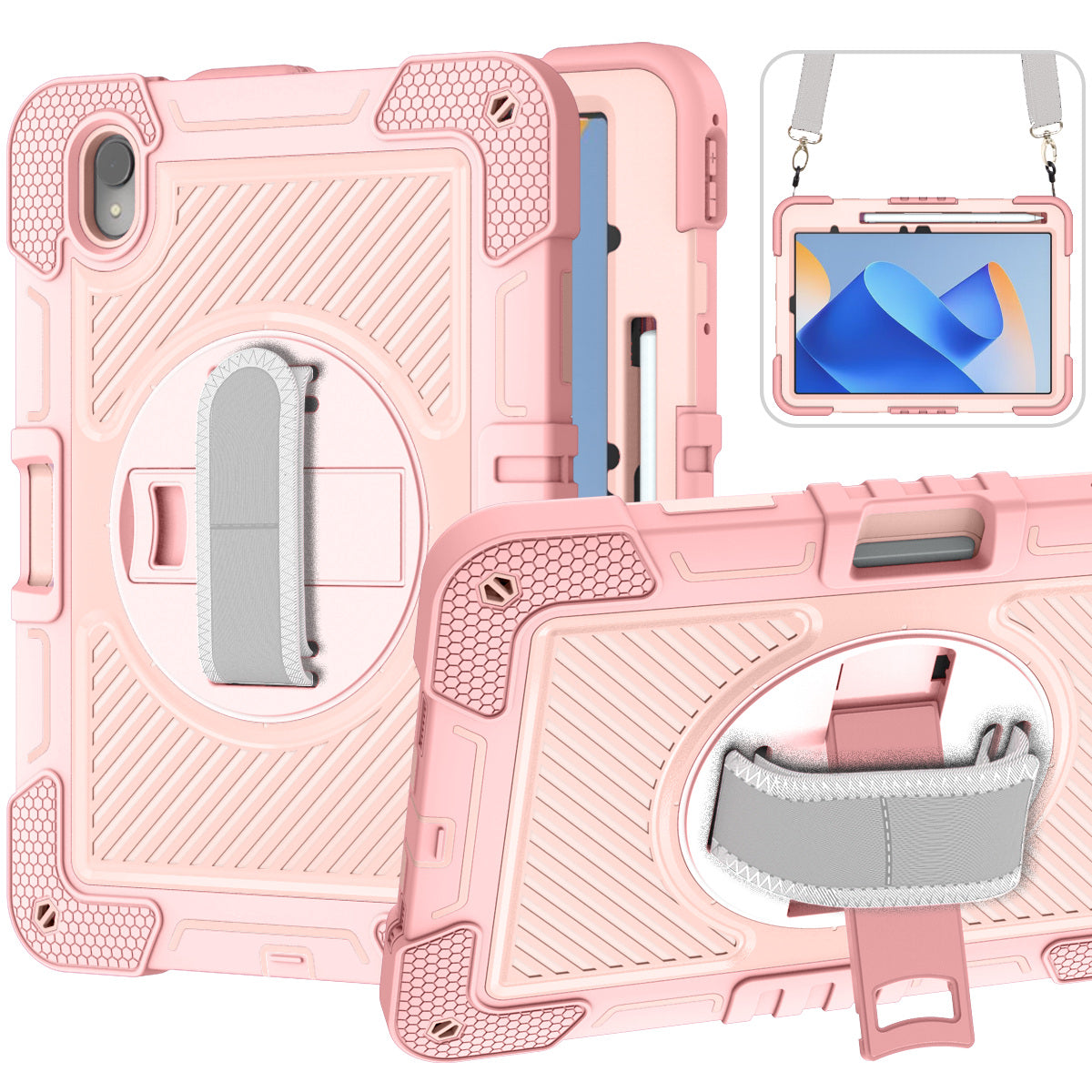 Silicone + PC Tablet Cover for Huawei MatePad 11 (2023) Shockproof Kickstand Cover with Wrist Band / Shoulder Strap