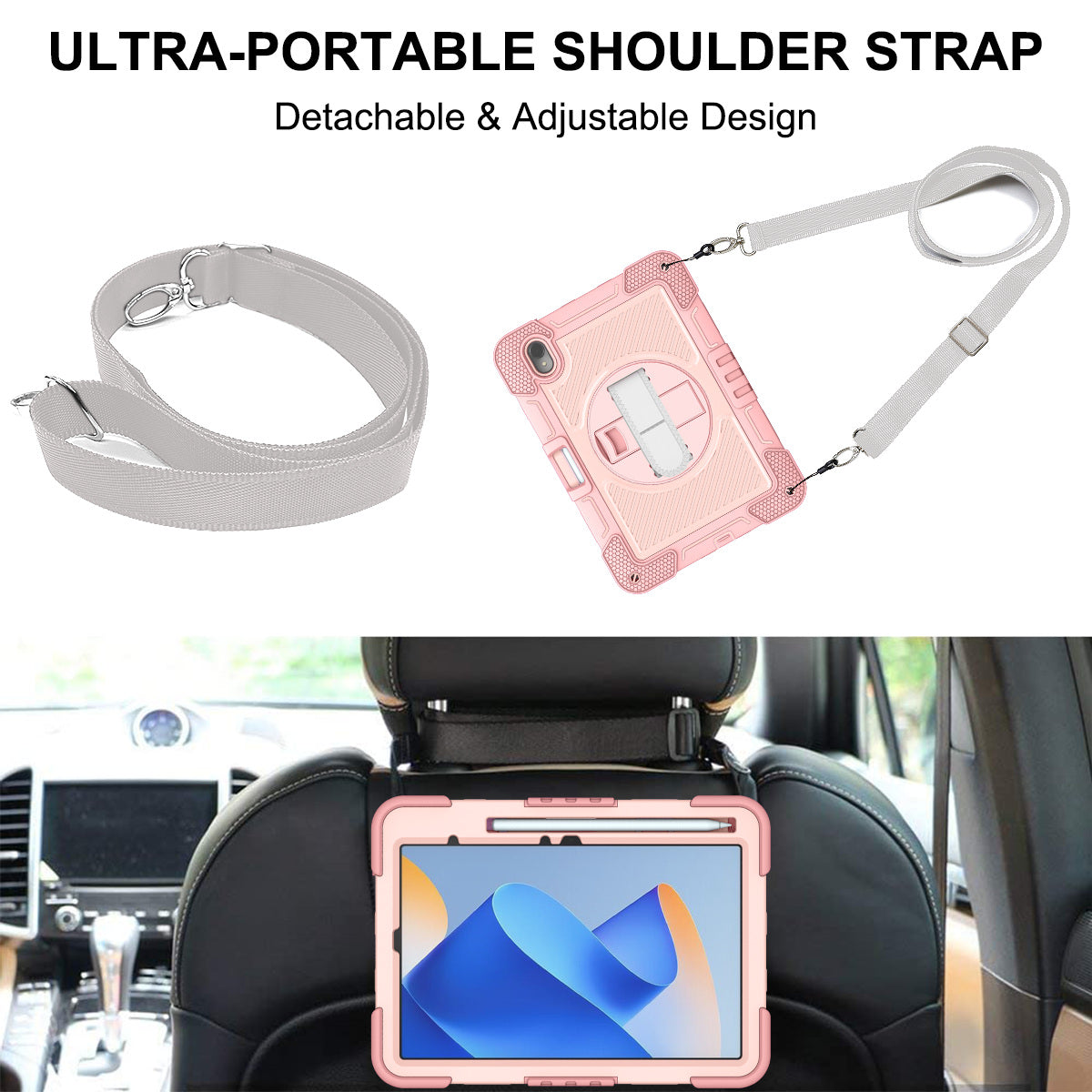 Silicone + PC Tablet Cover for Huawei MatePad 11 (2023) Shockproof Kickstand Cover with Wrist Band / Shoulder Strap