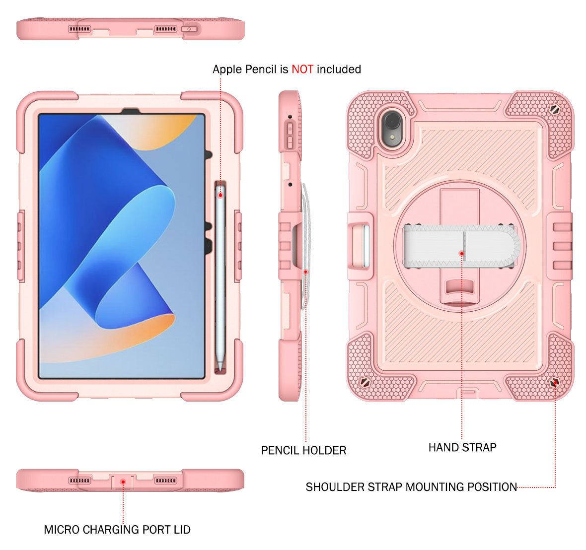 Silicone + PC Tablet Cover for Huawei MatePad 11 (2023) Shockproof Kickstand Cover with Wrist Band / Shoulder Strap