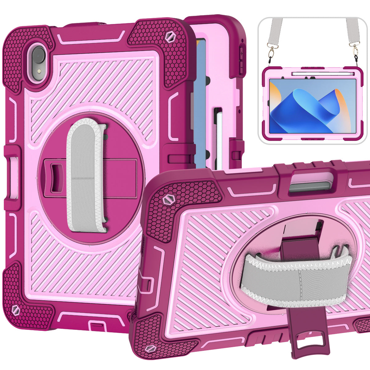 Silicone + PC Tablet Cover for Huawei MatePad 11 (2023) Shockproof Kickstand Cover with Wrist Band / Shoulder Strap