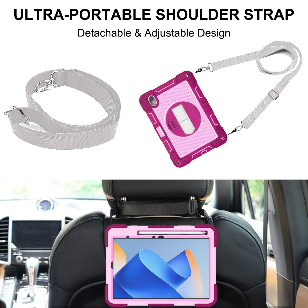Silicone + PC Tablet Cover for Huawei MatePad 11 (2023) Shockproof Kickstand Cover with Wrist Band / Shoulder Strap
