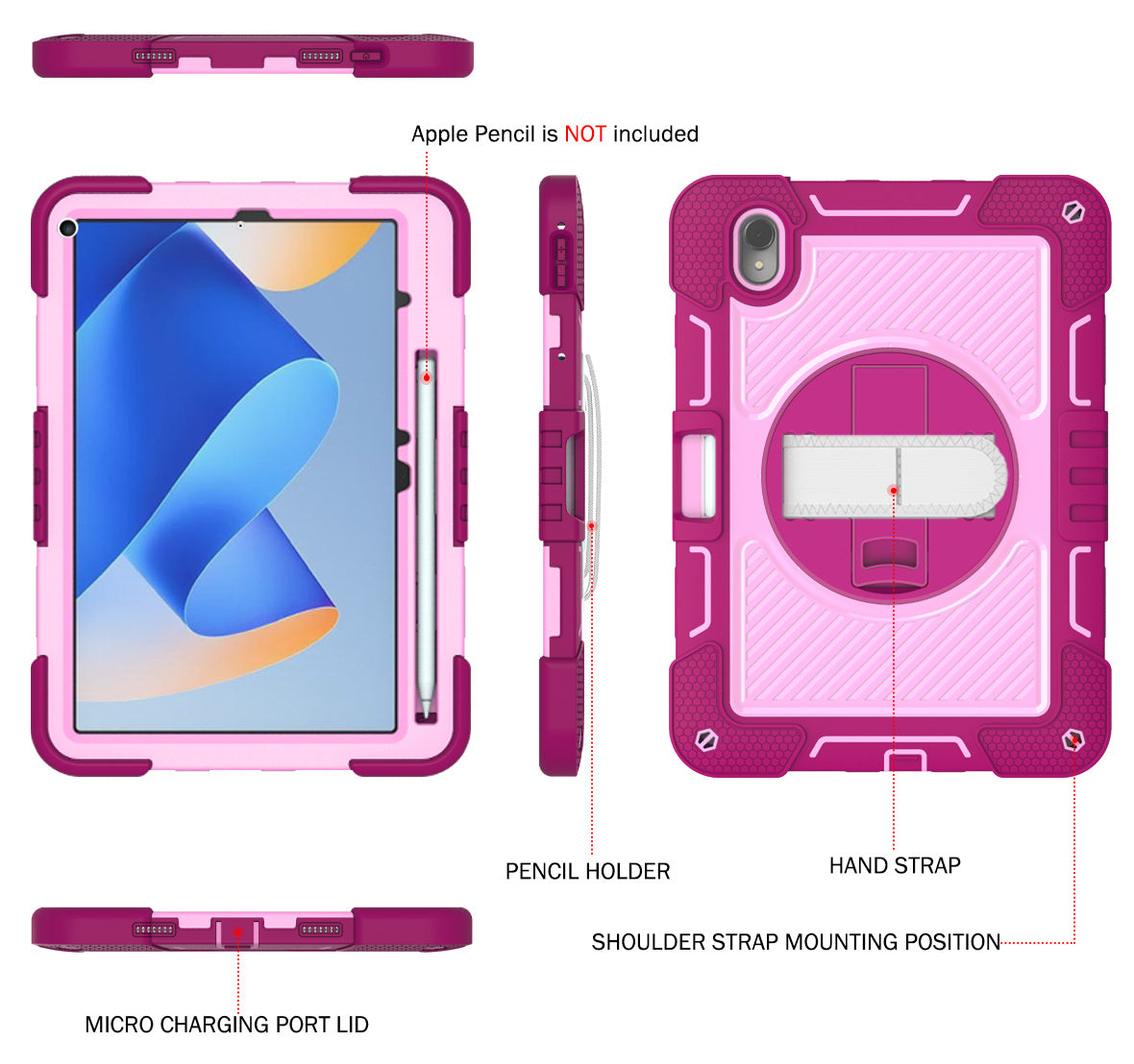 Silicone + PC Tablet Cover for Huawei MatePad 11 (2023) Shockproof Kickstand Cover with Wrist Band / Shoulder Strap