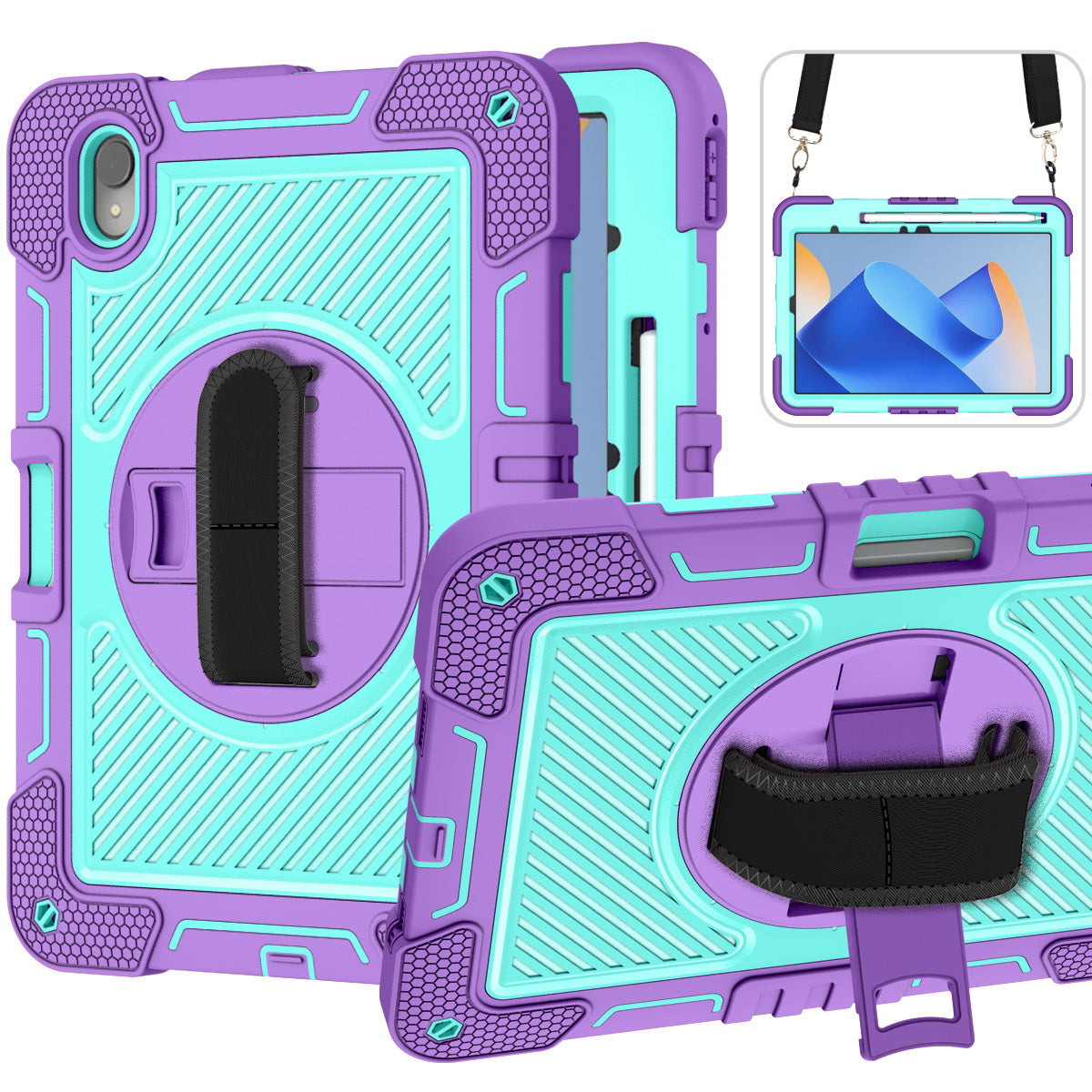 Silicone + PC Tablet Cover for Huawei MatePad 11 (2023) Shockproof Kickstand Cover with Wrist Band / Shoulder Strap