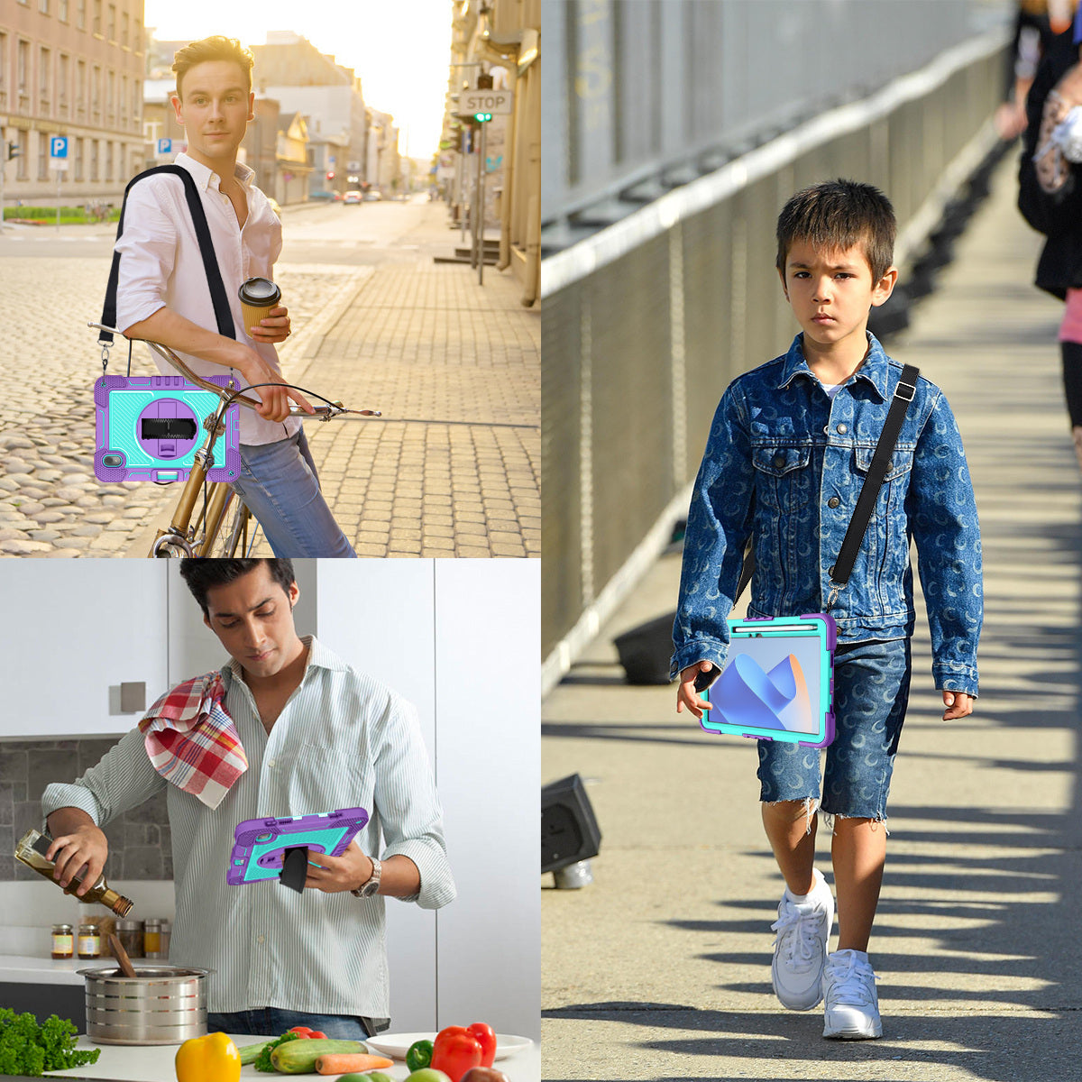 Silicone + PC Tablet Cover for Huawei MatePad 11 (2023) Shockproof Kickstand Cover with Wrist Band / Shoulder Strap