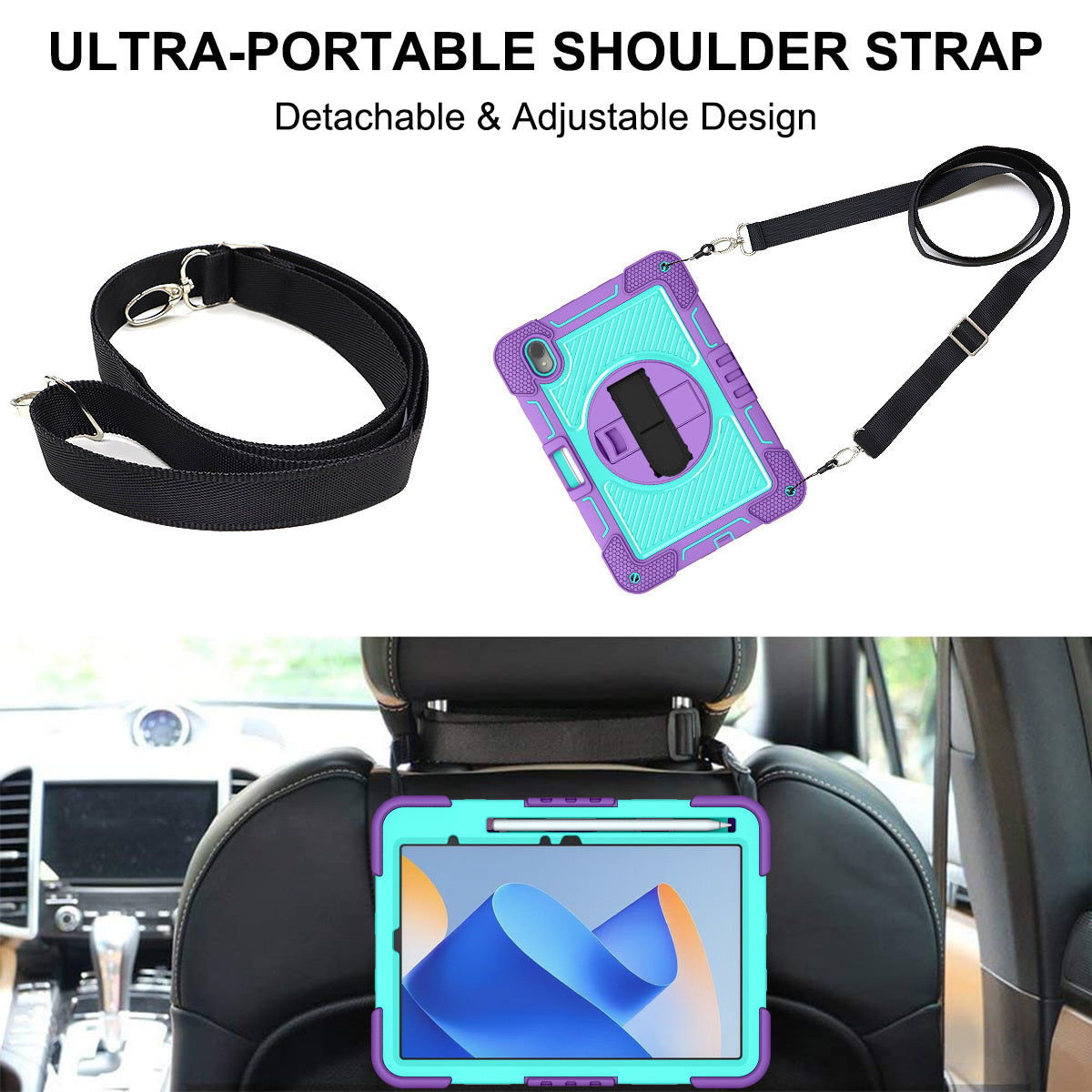 Silicone + PC Tablet Cover for Huawei MatePad 11 (2023) Shockproof Kickstand Cover with Wrist Band / Shoulder Strap