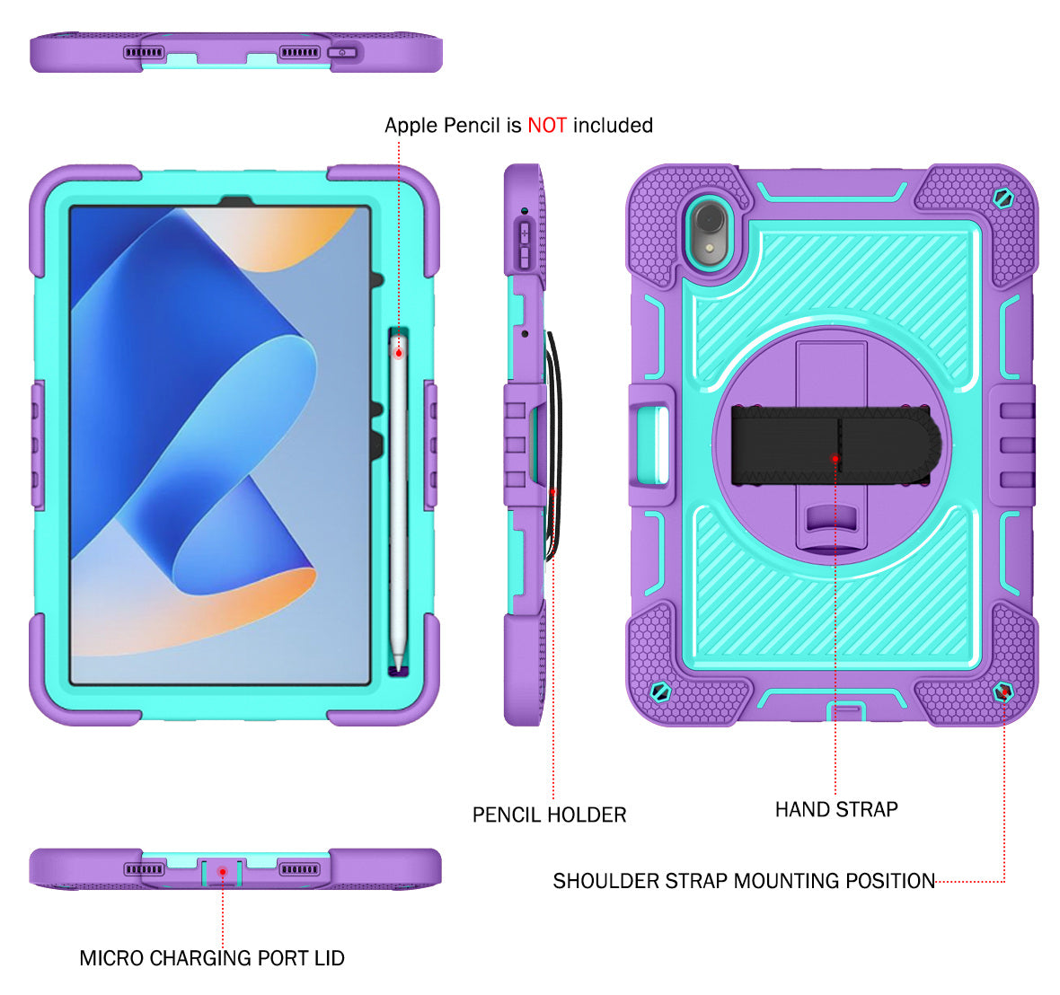 Silicone + PC Tablet Cover for Huawei MatePad 11 (2023) Shockproof Kickstand Cover with Wrist Band / Shoulder Strap