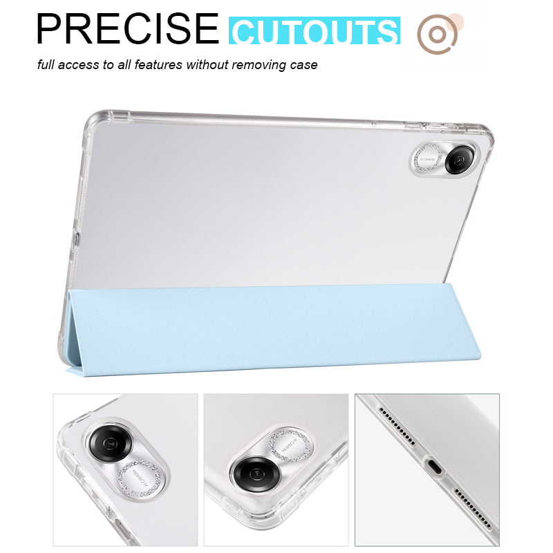For Honor Pad X8 Pro / Pad X9 Trifold Stand Tablet Case Pen Slot PU Leather Transparent TPU Back Cover