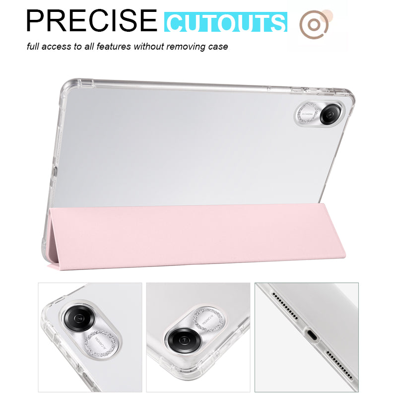 For Honor Pad X8 Pro / Pad X9 Trifold Stand Tablet Case Pen Slot PU Leather Transparent TPU Back Cover