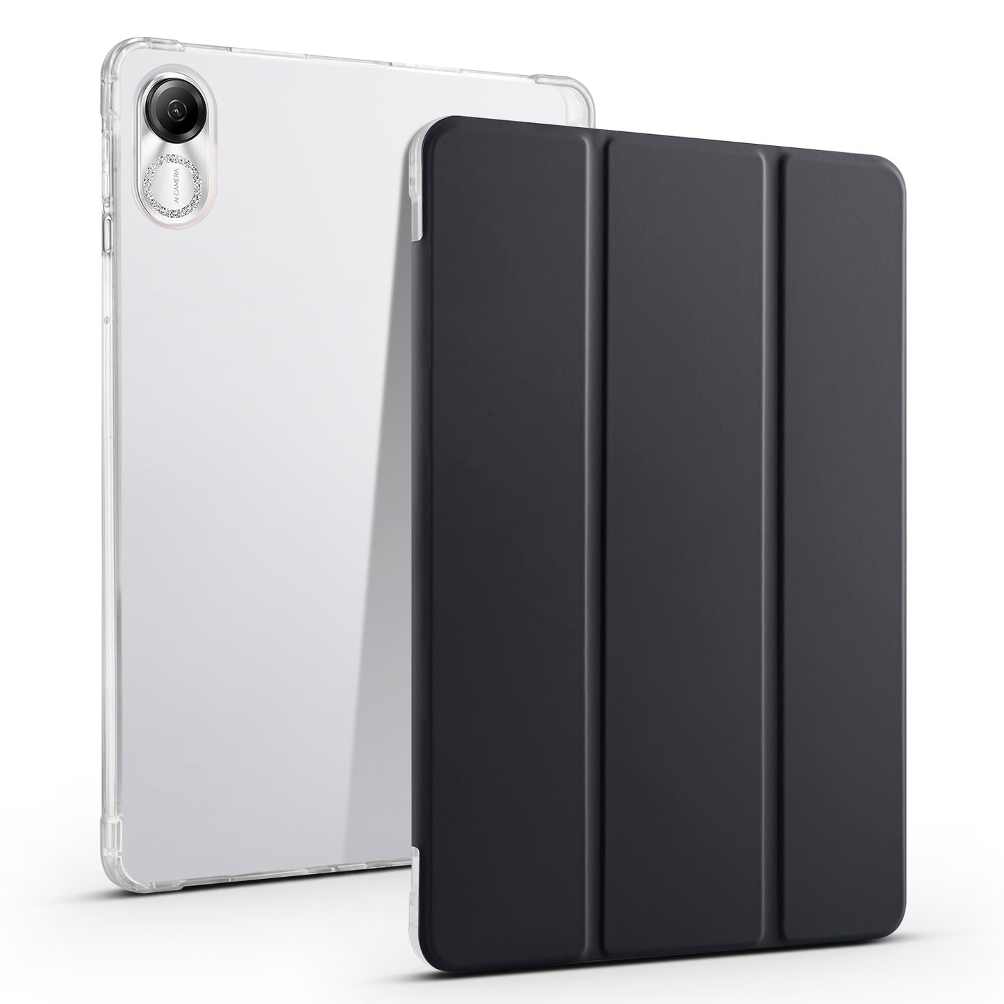For Honor Pad X8 Pro / Pad X9 Trifold Stand Tablet Case Pen Slot PU Leather Transparent TPU Back Cover