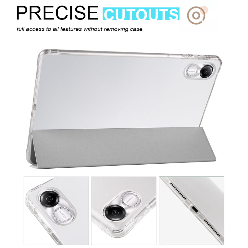 For Honor Pad X8 Pro / Pad X9 Trifold Stand Tablet Case Pen Slot PU Leather Transparent TPU Back Cover