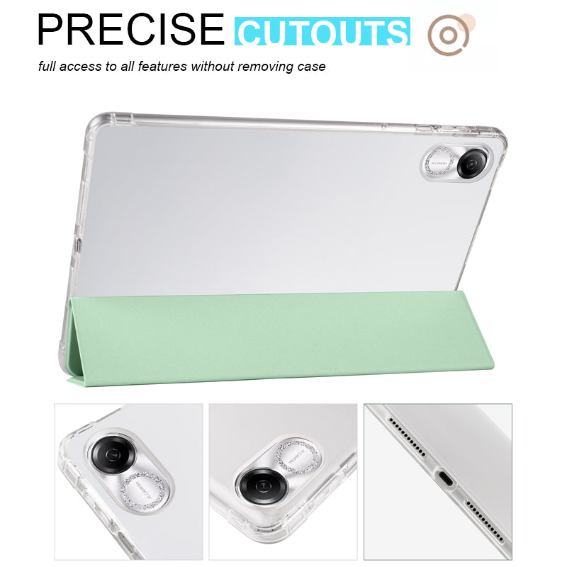 For Honor Pad X8 Pro / Pad X9 Trifold Stand Tablet Case Pen Slot PU Leather Transparent TPU Back Cover