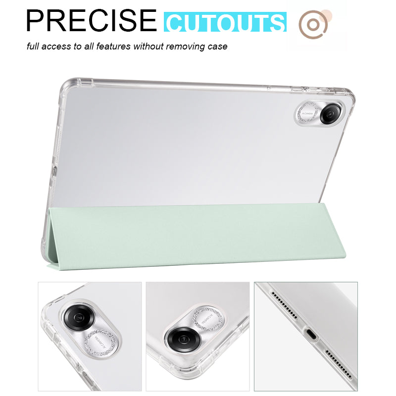 For Honor Pad X8 Pro / Pad X9 Trifold Stand Tablet Case Pen Slot PU Leather Transparent TPU Back Cover