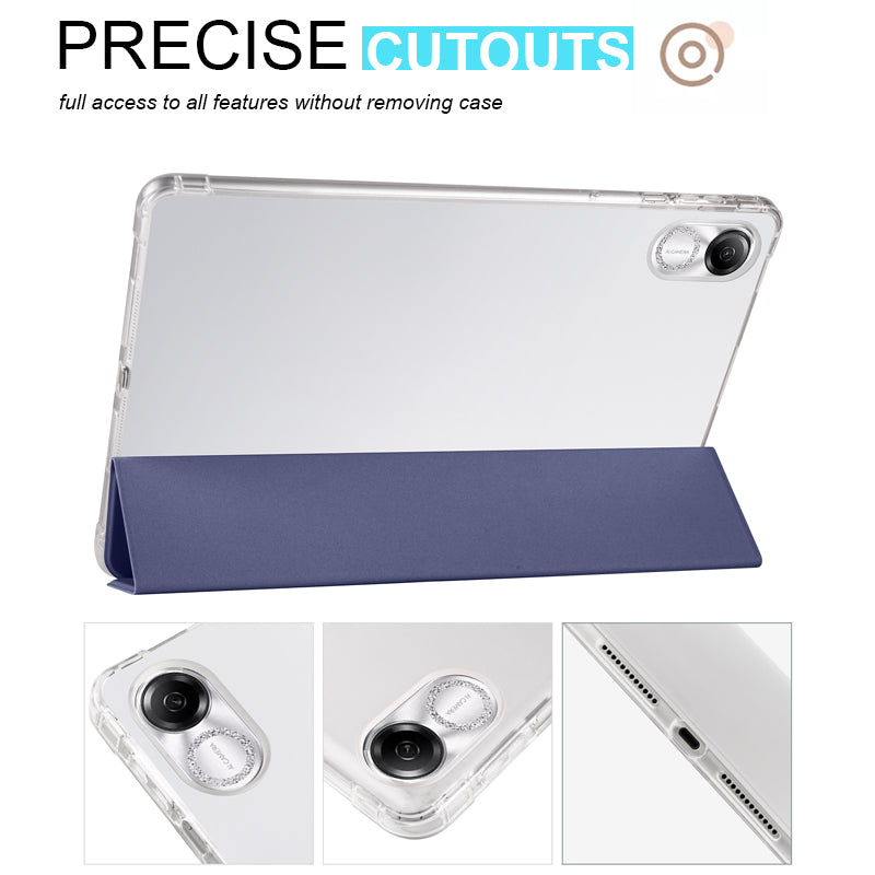 For Honor Pad X8 Pro / Pad X9 Trifold Stand Tablet Case Pen Slot PU Leather Transparent TPU Back Cover
