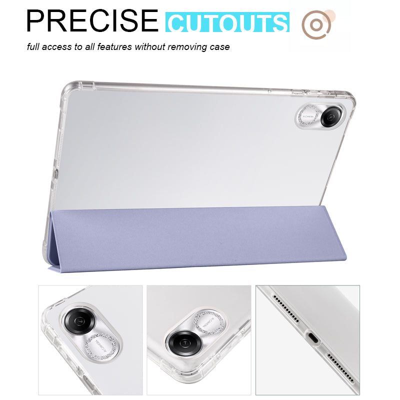 For Honor Pad X8 Pro / Pad X9 Trifold Stand Tablet Case Pen Slot PU Leather Transparent TPU Back Cover
