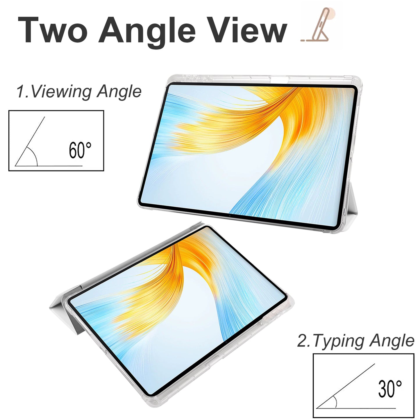 For Honor MagicPad 13 PU Leather Transparent TPU Tablet Case Trifold Stand Tablet Cover with Pencil Holder
