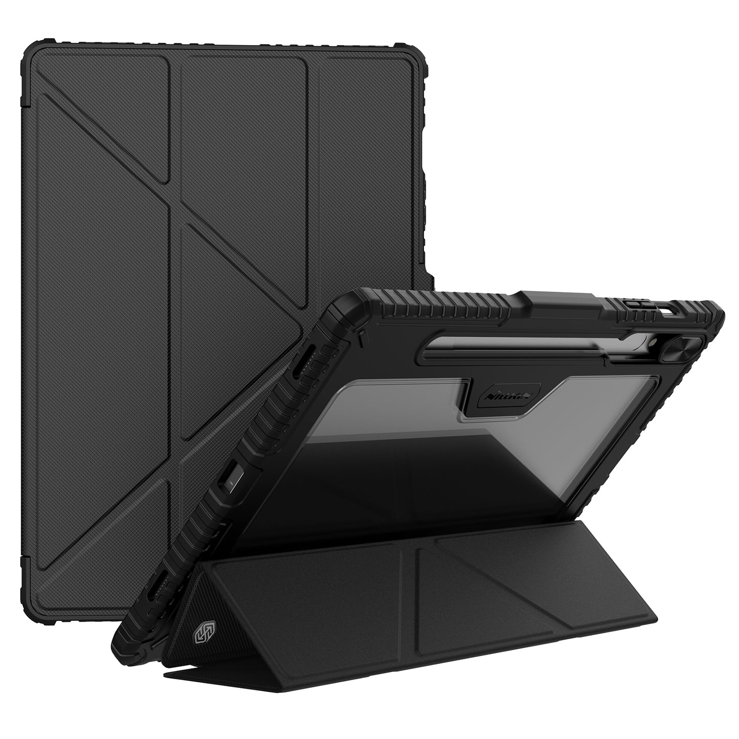 NILLKIN Bumper Leather Case Pro for Samsung Galaxy Tab S9+ Slide Camera Lid Origami Stand Tablet Case PU Leather Anti-drop Cover
