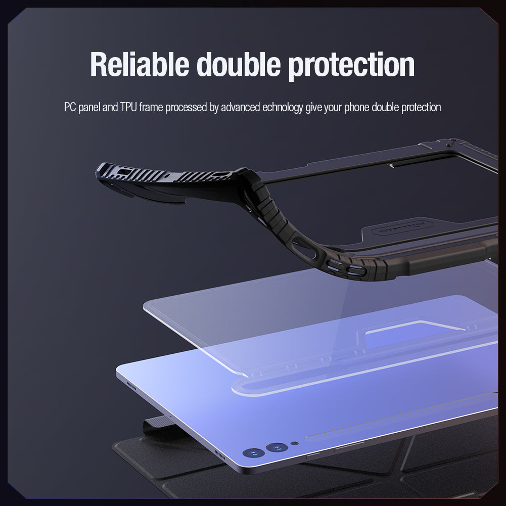 NILLKIN Bumper Leather Case Pro for Samsung Galaxy Tab S9+ Slide Camera Lid Origami Stand Tablet Case PU Leather Anti-drop Cover