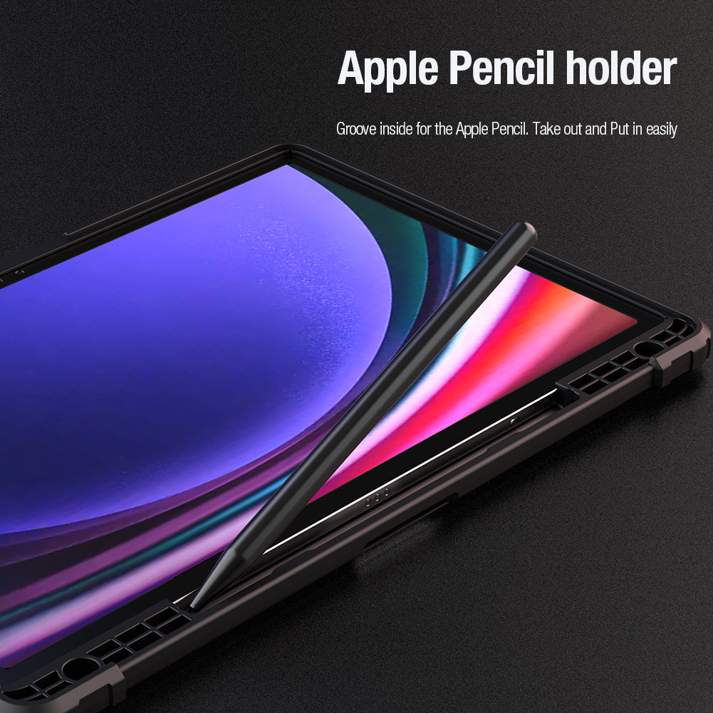 NILLKIN Bumper Leather Case Pro for Samsung Galaxy Tab S9+ Slide Camera Lid Origami Stand Tablet Case PU Leather Anti-drop Cover