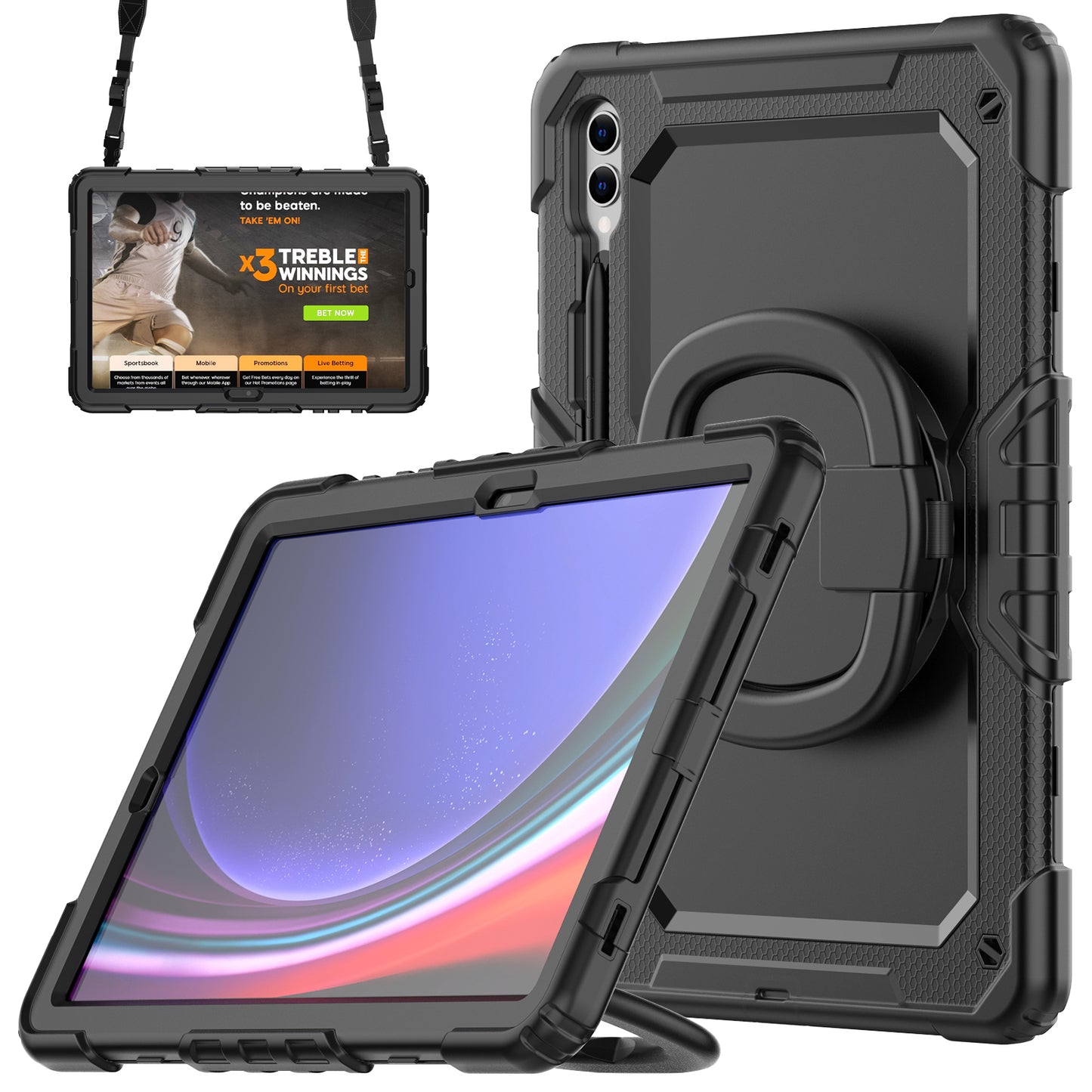 For Samsung Samsung Galaxy Tab S9+ SM-X810 / X816B / X818U PC+Silicone Tablet Case Hand Grip Kickstand Cover with Shoulder Strap