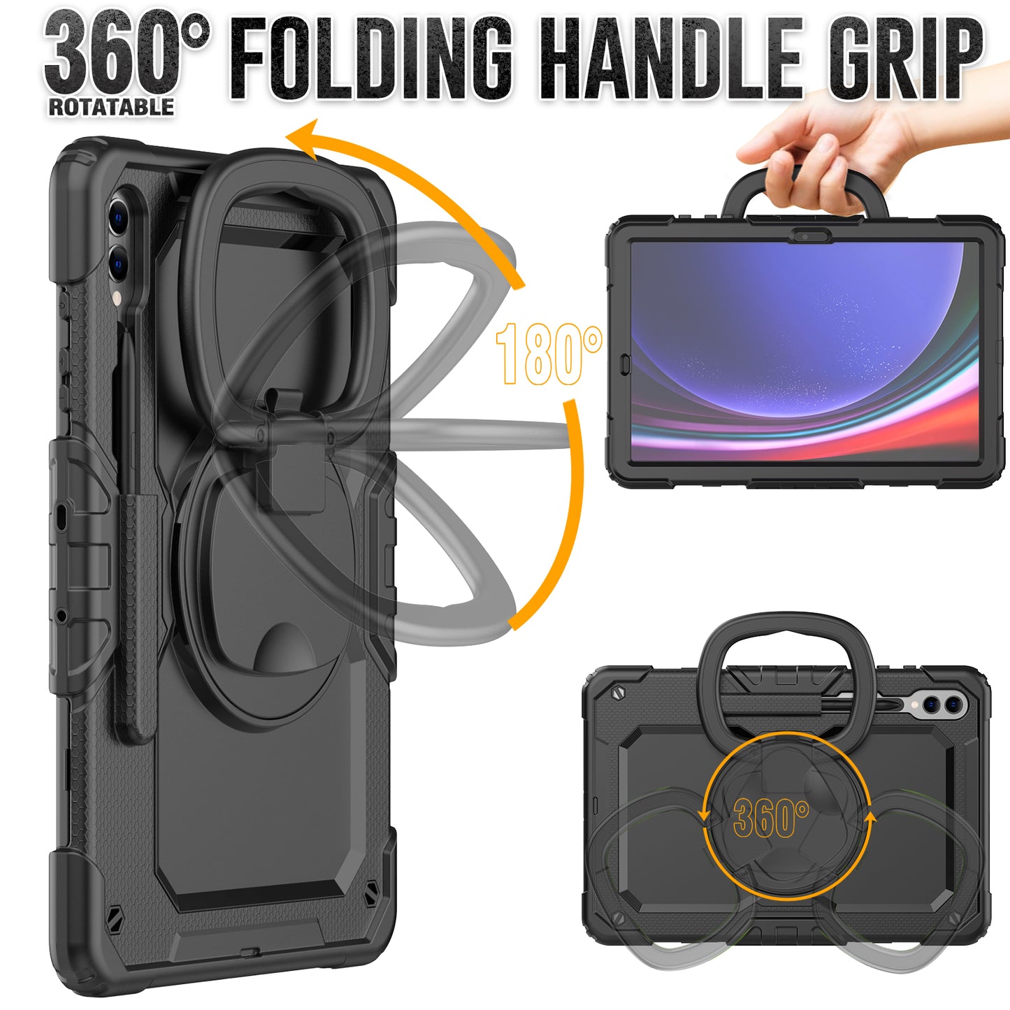 For Samsung Samsung Galaxy Tab S9+ SM-X810 / X816B / X818U PC+Silicone Tablet Case Hand Grip Kickstand Cover with Shoulder Strap