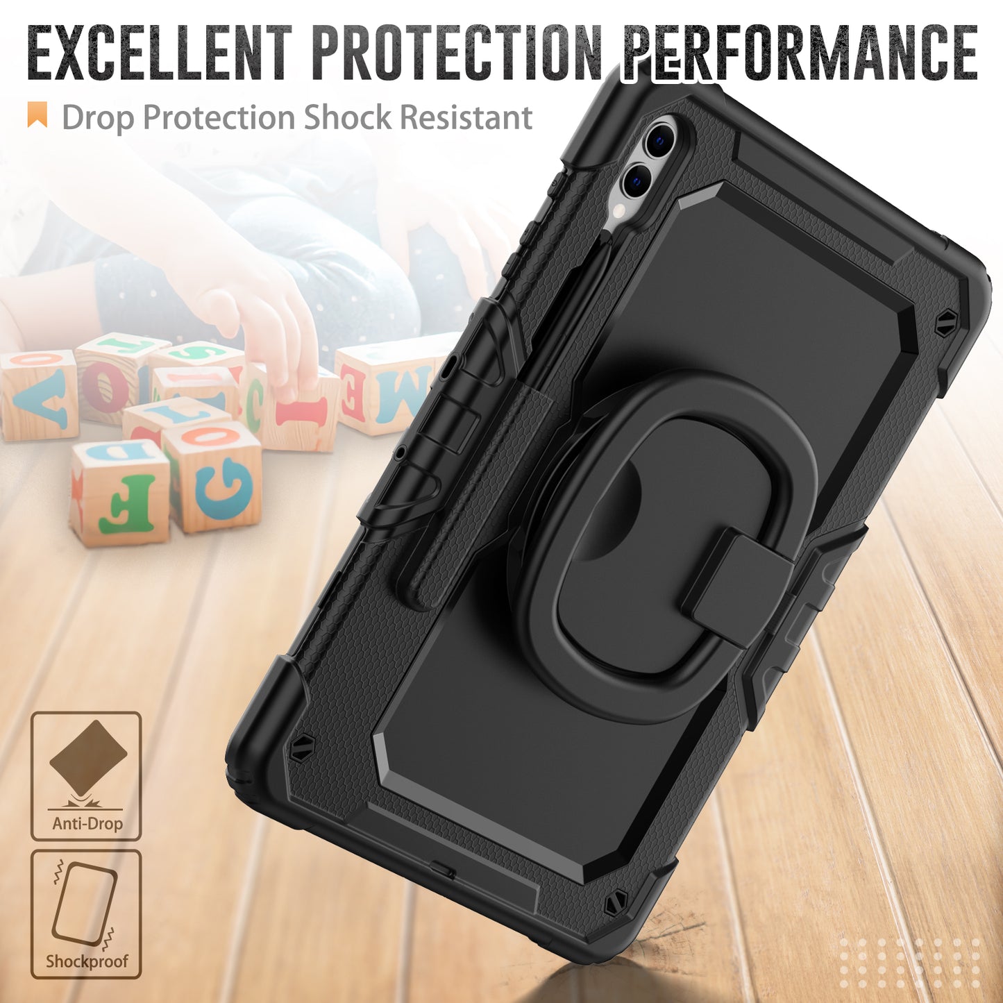 For Samsung Samsung Galaxy Tab S9+ SM-X810 / X816B / X818U PC+Silicone Tablet Case Hand Grip Kickstand Cover with Shoulder Strap
