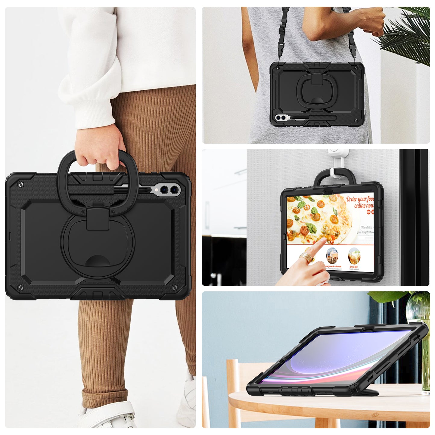 For Samsung Samsung Galaxy Tab S9+ SM-X810 / X816B / X818U PC+Silicone Tablet Case Hand Grip Kickstand Cover with Shoulder Strap