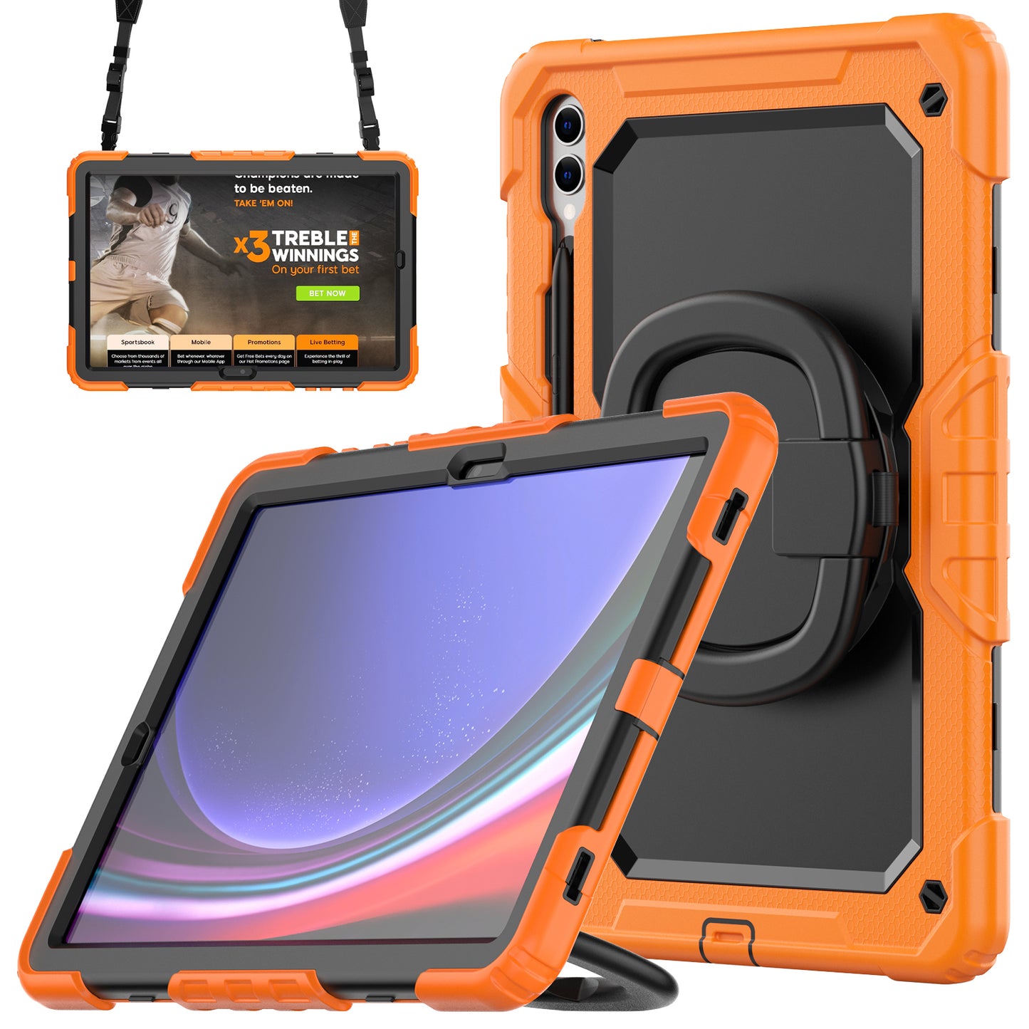 For Samsung Samsung Galaxy Tab S9+ SM-X810 / X816B / X818U PC+Silicone Tablet Case Hand Grip Kickstand Cover with Shoulder Strap