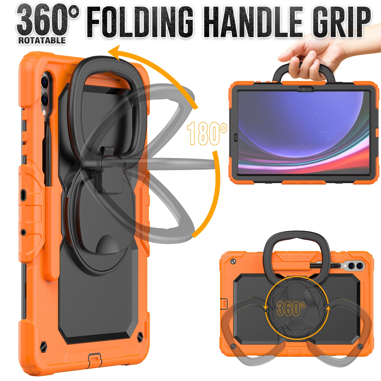 For Samsung Samsung Galaxy Tab S9+ SM-X810 / X816B / X818U PC+Silicone Tablet Case Hand Grip Kickstand Cover with Shoulder Strap