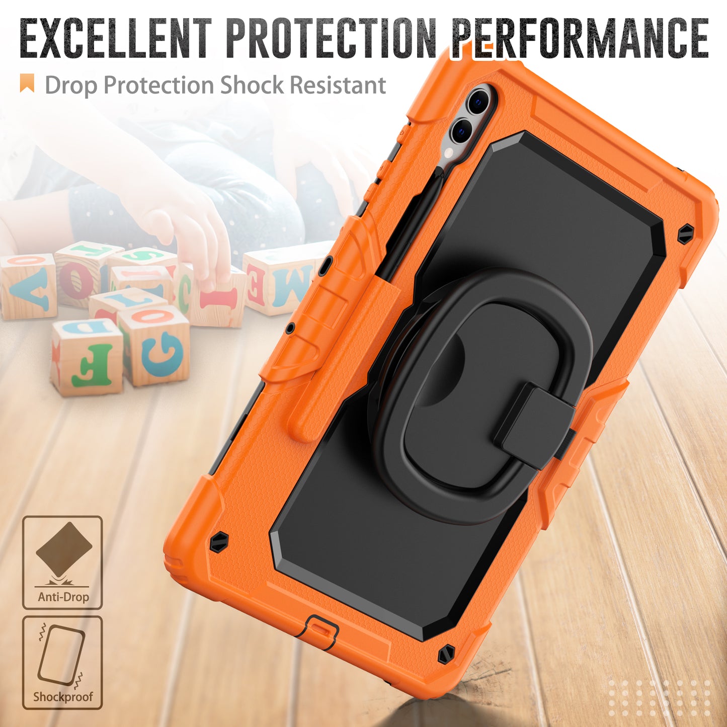 For Samsung Samsung Galaxy Tab S9+ SM-X810 / X816B / X818U PC+Silicone Tablet Case Hand Grip Kickstand Cover with Shoulder Strap