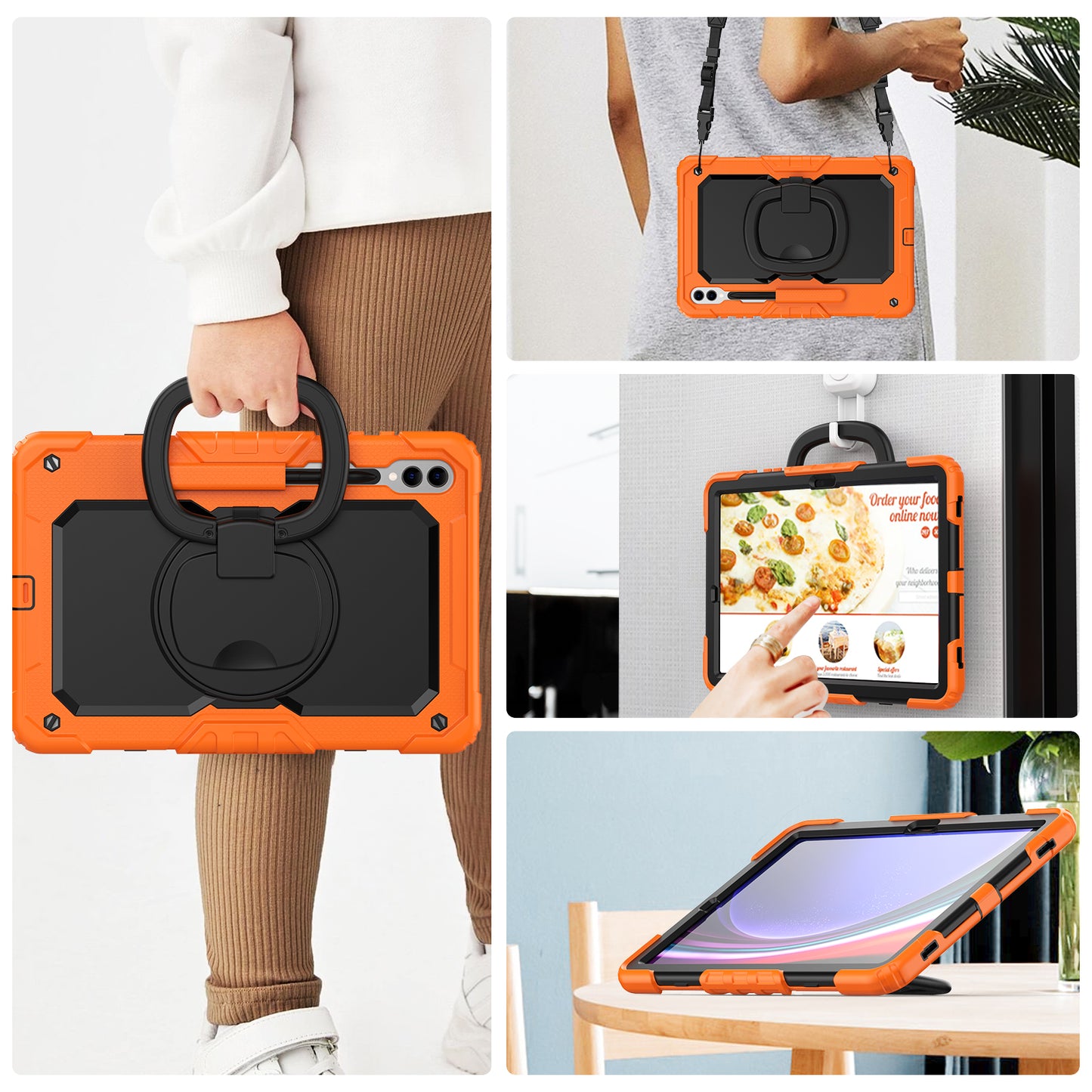 For Samsung Samsung Galaxy Tab S9+ SM-X810 / X816B / X818U PC+Silicone Tablet Case Hand Grip Kickstand Cover with Shoulder Strap