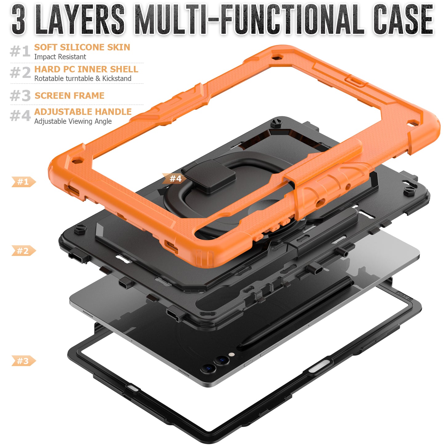 For Samsung Samsung Galaxy Tab S9+ SM-X810 / X816B / X818U PC+Silicone Tablet Case Hand Grip Kickstand Cover with Shoulder Strap