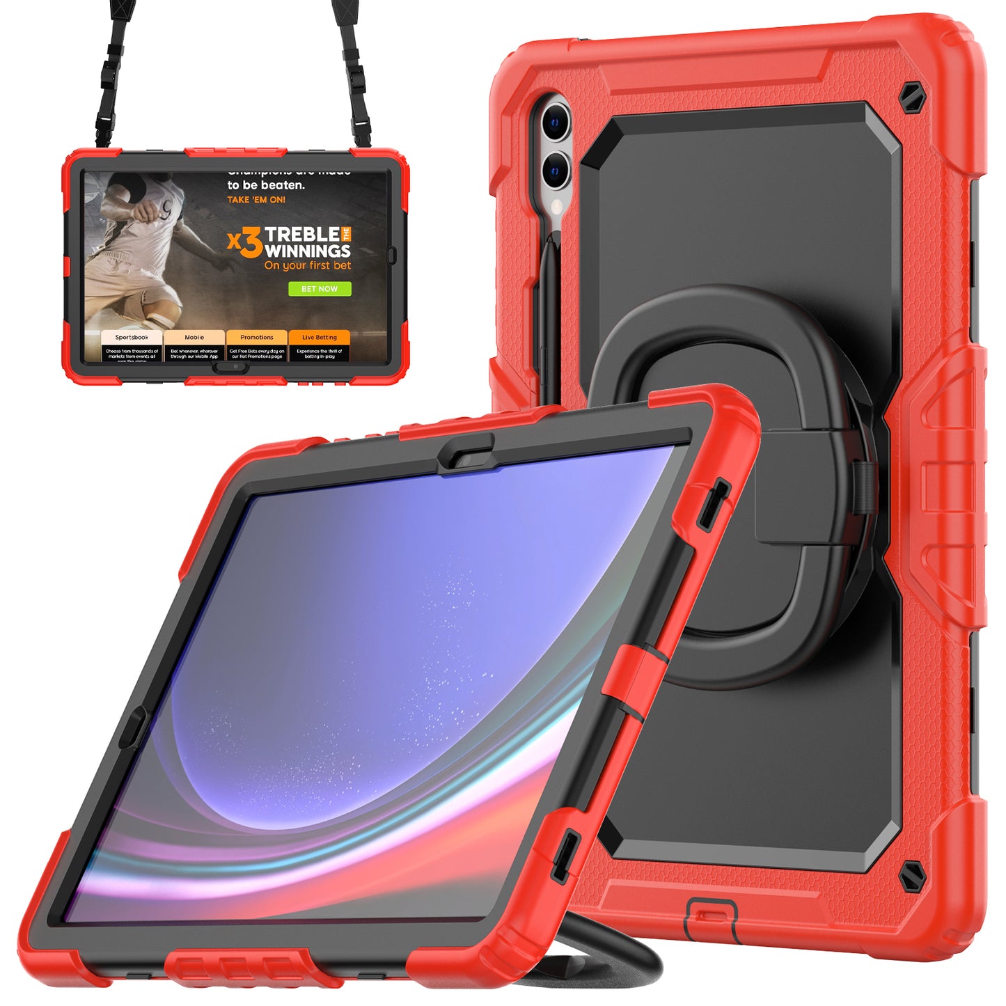 For Samsung Samsung Galaxy Tab S9+ SM-X810 / X816B / X818U PC+Silicone Tablet Case Hand Grip Kickstand Cover with Shoulder Strap