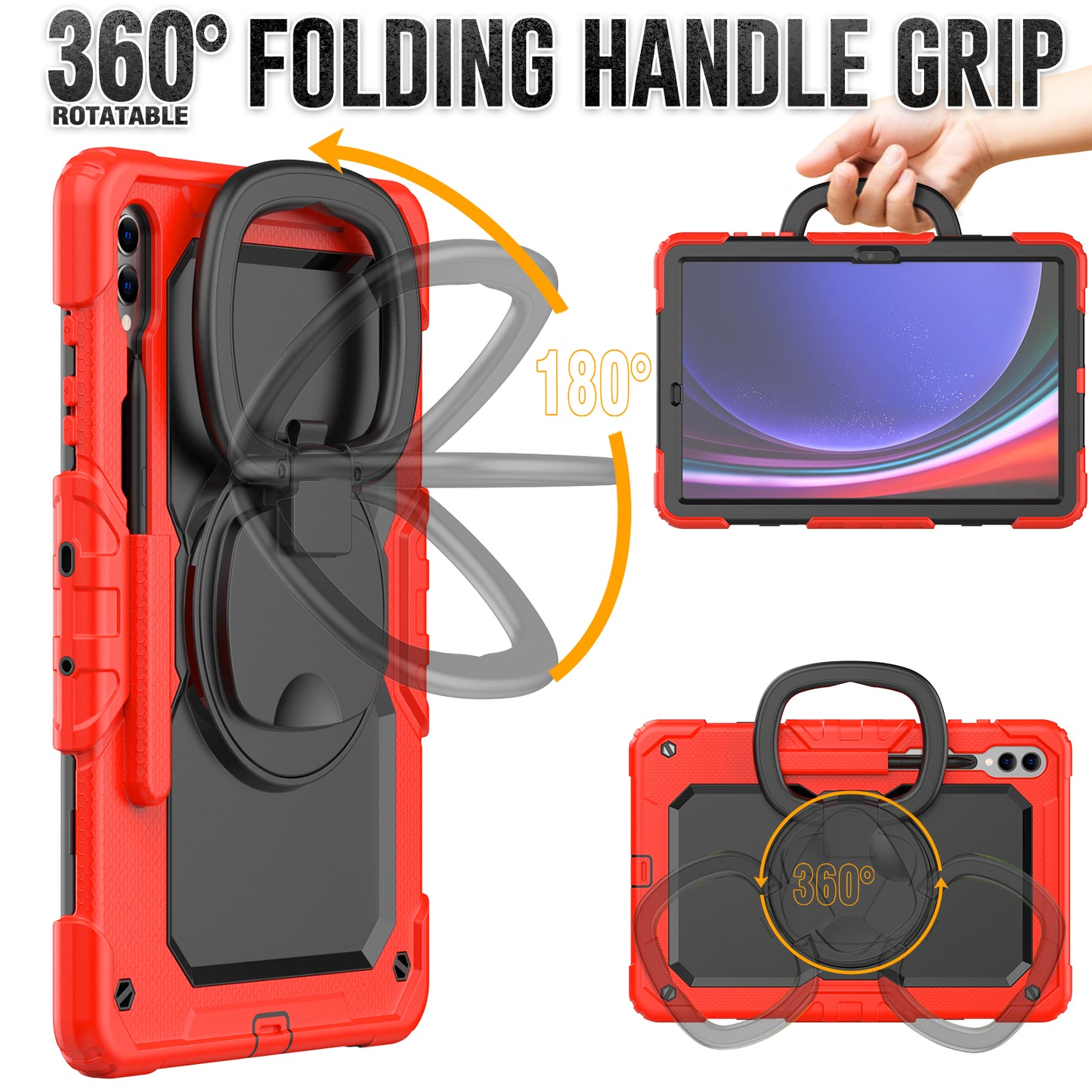 For Samsung Samsung Galaxy Tab S9+ SM-X810 / X816B / X818U PC+Silicone Tablet Case Hand Grip Kickstand Cover with Shoulder Strap