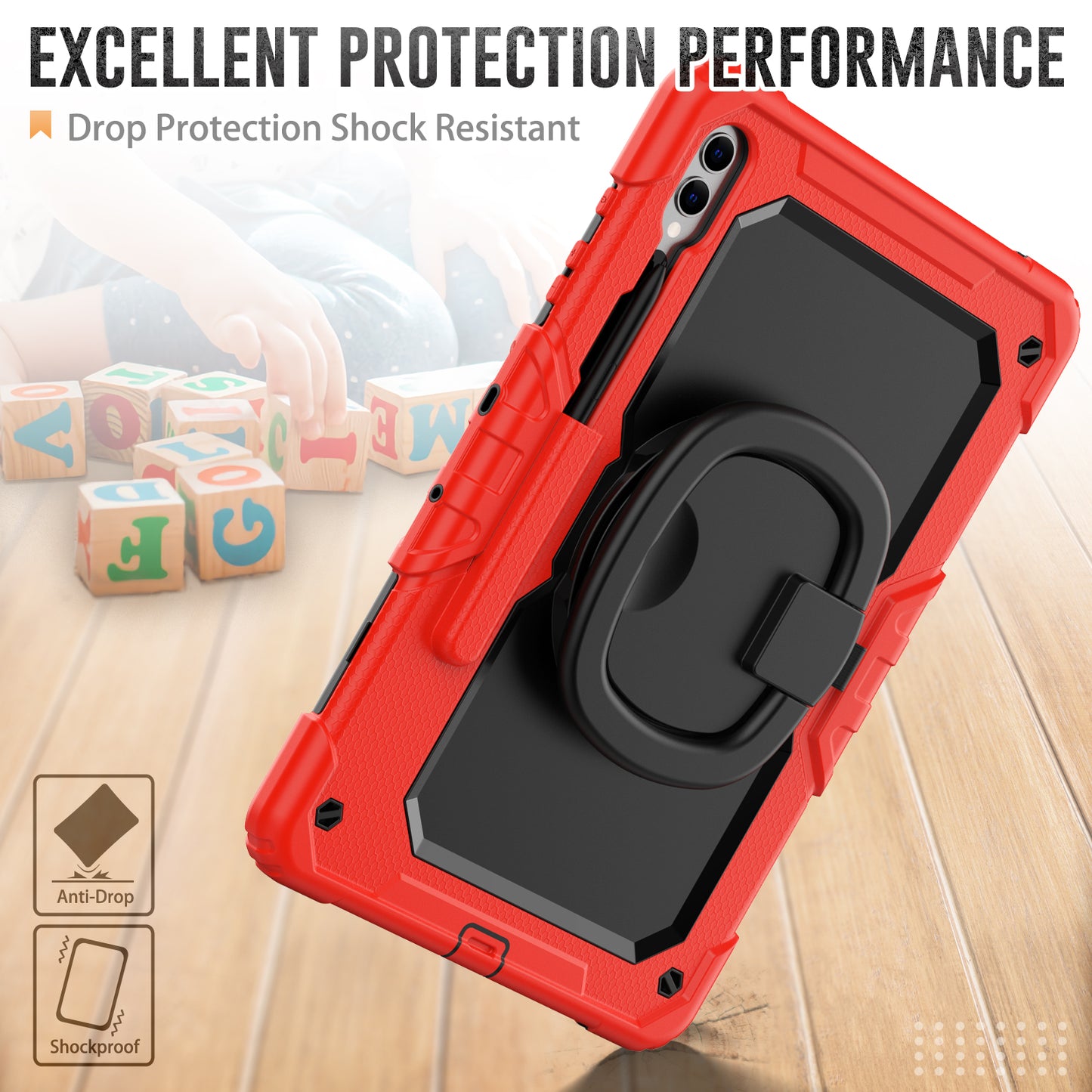 For Samsung Samsung Galaxy Tab S9+ SM-X810 / X816B / X818U PC+Silicone Tablet Case Hand Grip Kickstand Cover with Shoulder Strap