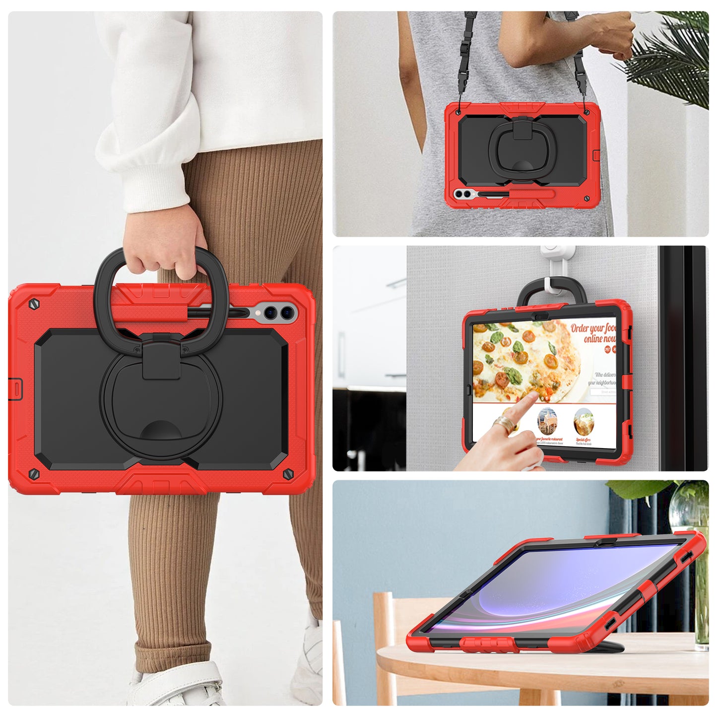 For Samsung Samsung Galaxy Tab S9+ SM-X810 / X816B / X818U PC+Silicone Tablet Case Hand Grip Kickstand Cover with Shoulder Strap