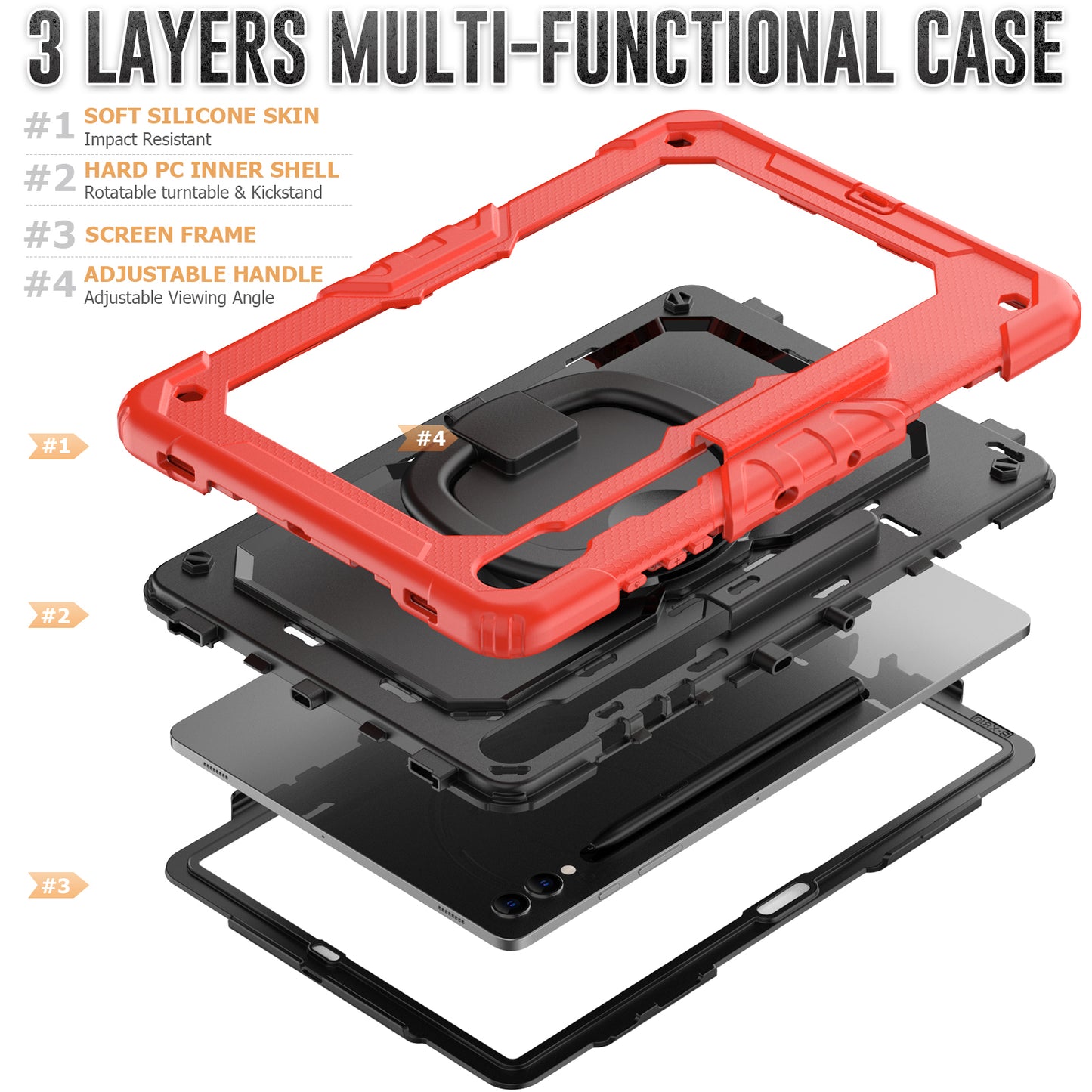 For Samsung Samsung Galaxy Tab S9+ SM-X810 / X816B / X818U PC+Silicone Tablet Case Hand Grip Kickstand Cover with Shoulder Strap