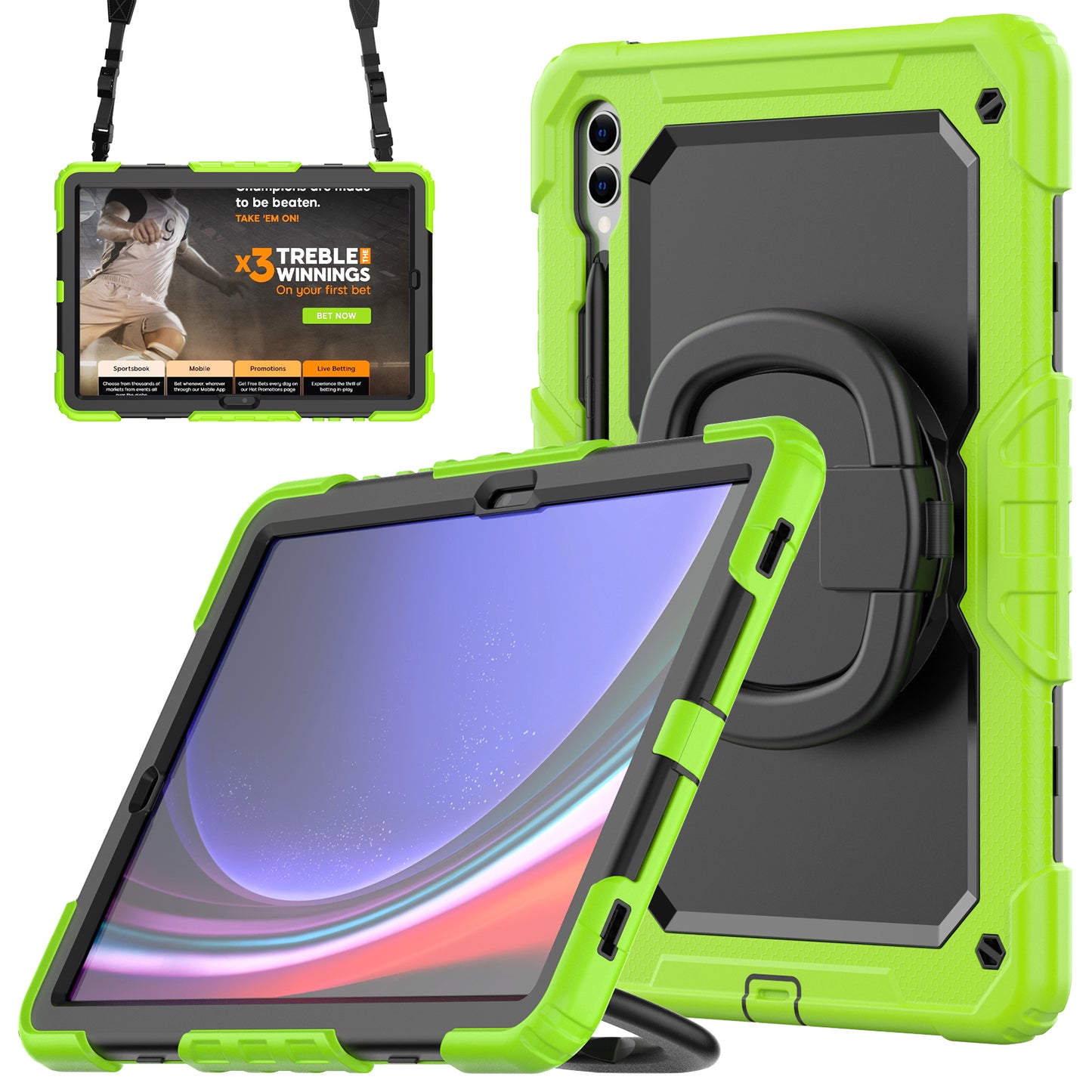 For Samsung Samsung Galaxy Tab S9+ SM-X810 / X816B / X818U PC+Silicone Tablet Case Hand Grip Kickstand Cover with Shoulder Strap