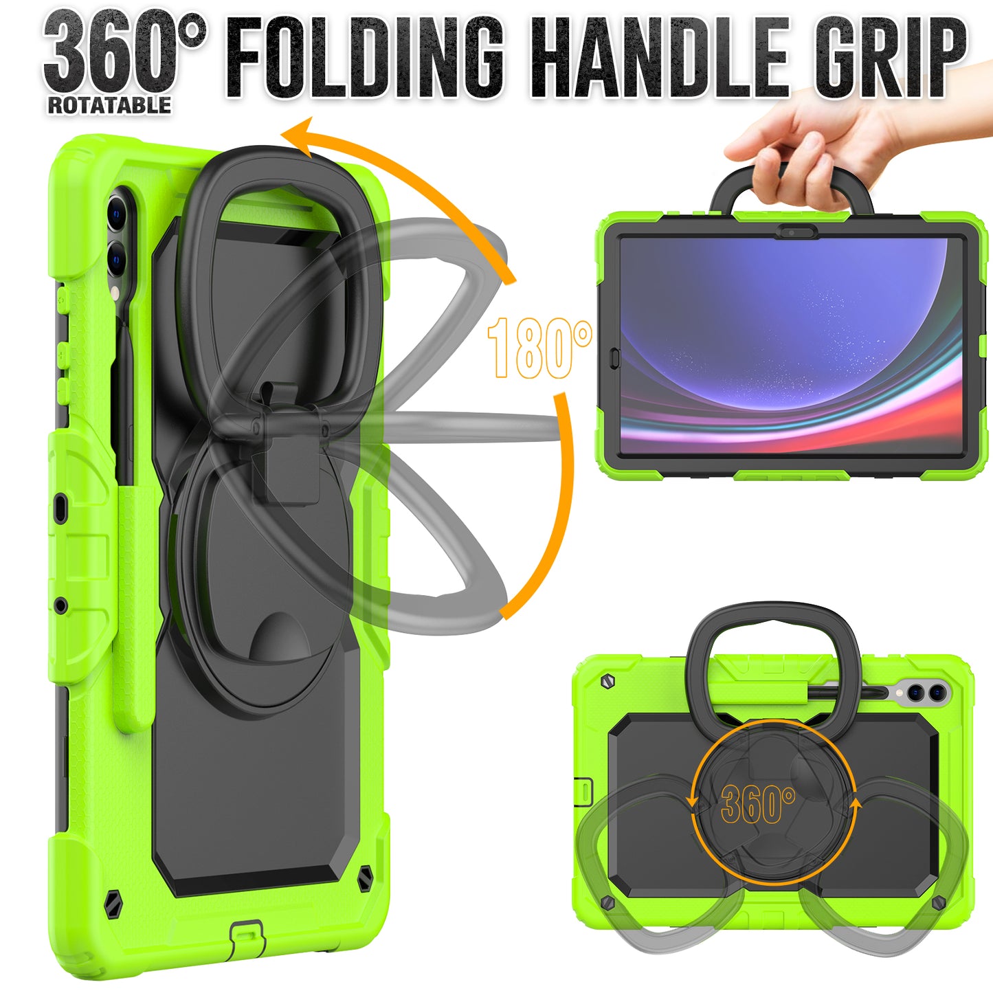 For Samsung Samsung Galaxy Tab S9+ SM-X810 / X816B / X818U PC+Silicone Tablet Case Hand Grip Kickstand Cover with Shoulder Strap