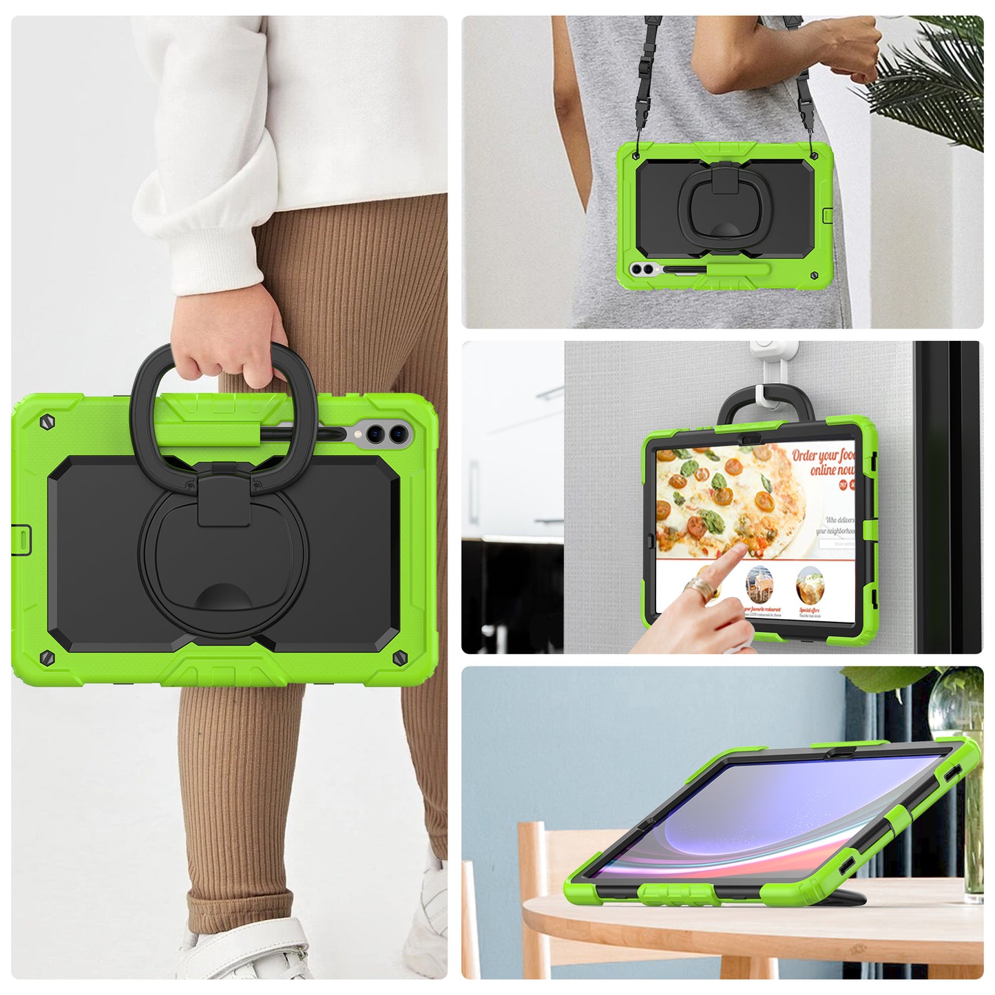 For Samsung Samsung Galaxy Tab S9+ SM-X810 / X816B / X818U PC+Silicone Tablet Case Hand Grip Kickstand Cover with Shoulder Strap