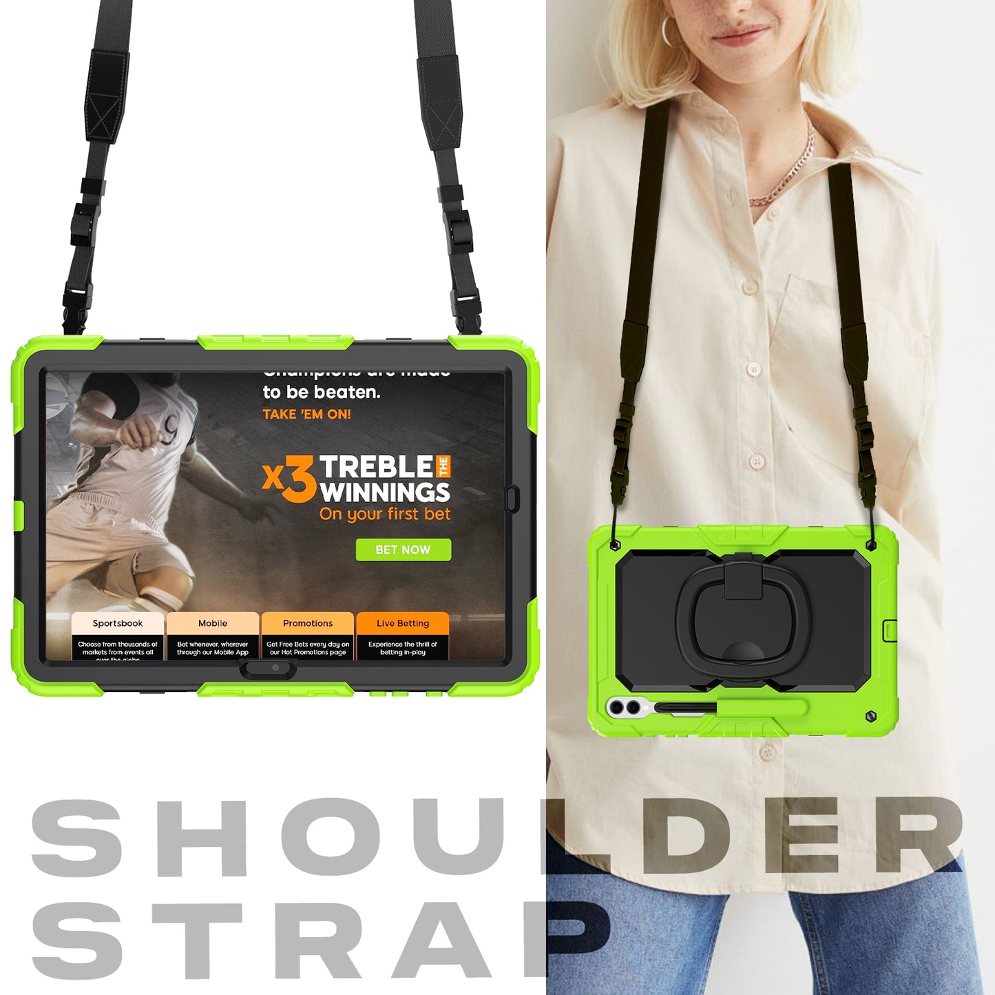 For Samsung Samsung Galaxy Tab S9+ SM-X810 / X816B / X818U PC+Silicone Tablet Case Hand Grip Kickstand Cover with Shoulder Strap