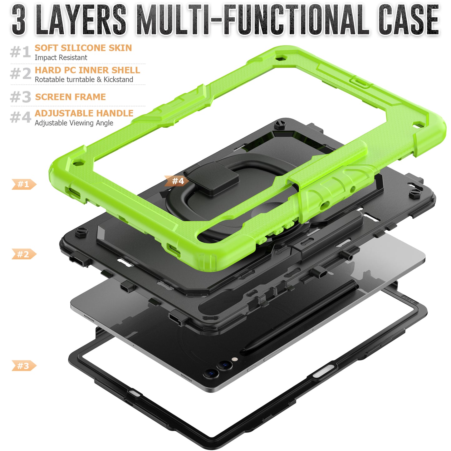 For Samsung Samsung Galaxy Tab S9+ SM-X810 / X816B / X818U PC+Silicone Tablet Case Hand Grip Kickstand Cover with Shoulder Strap
