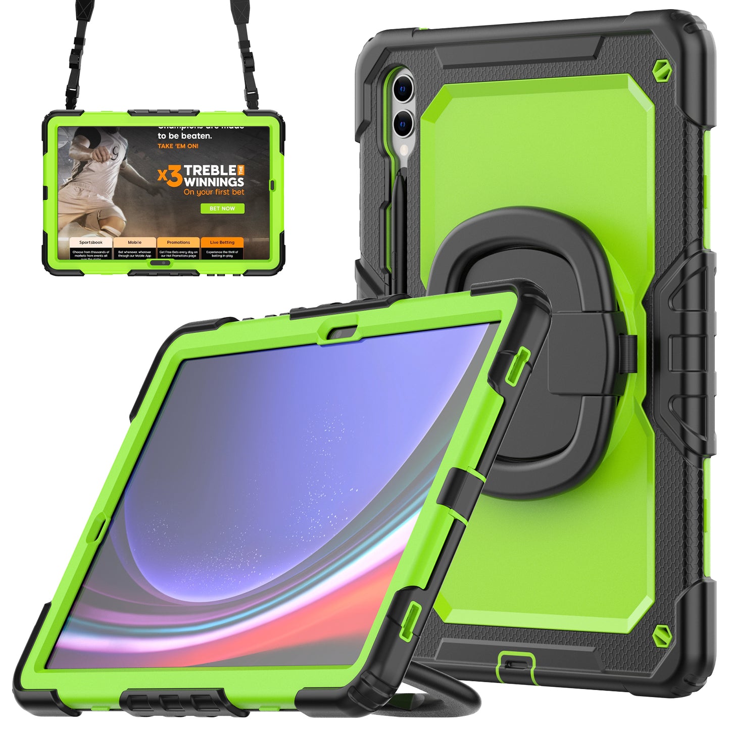 For Samsung Samsung Galaxy Tab S9+ SM-X810 / X816B / X818U PC+Silicone Tablet Case Hand Grip Kickstand Cover with Shoulder Strap