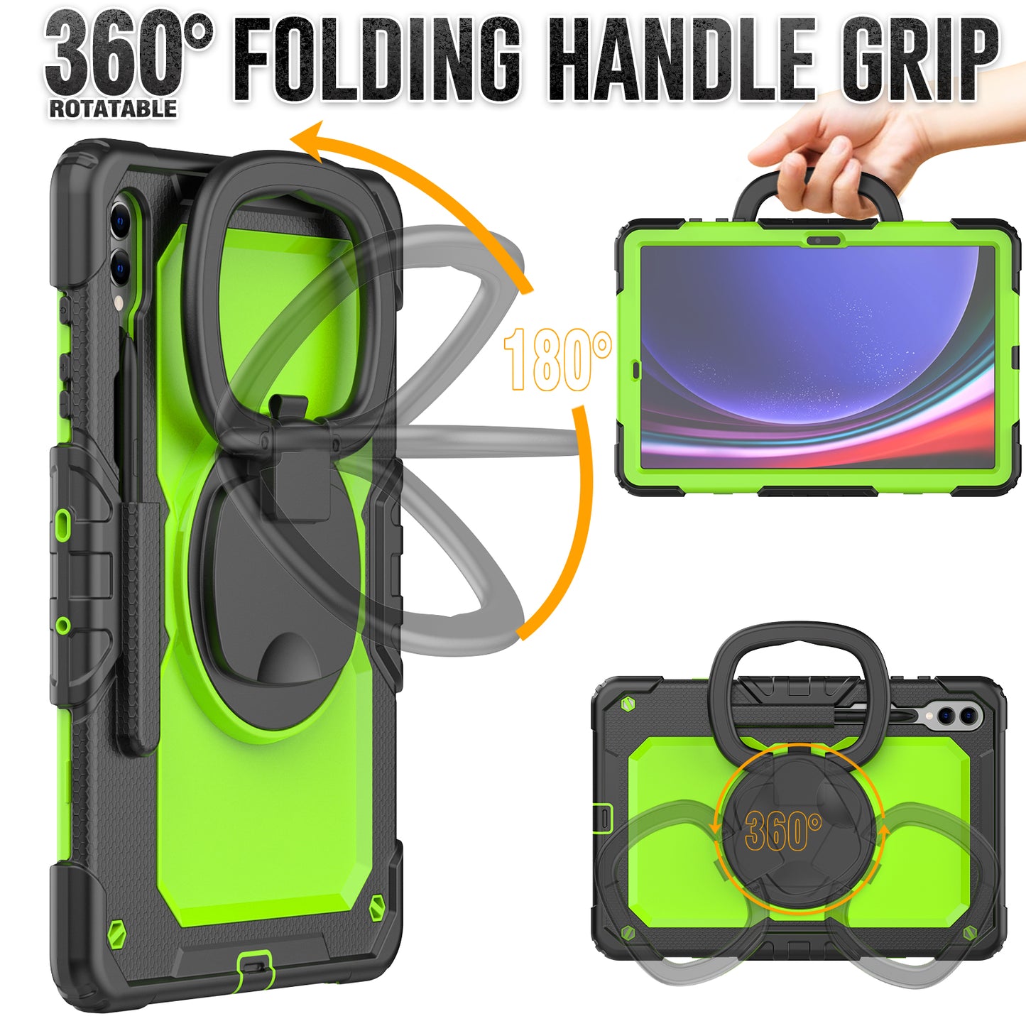 For Samsung Samsung Galaxy Tab S9+ SM-X810 / X816B / X818U PC+Silicone Tablet Case Hand Grip Kickstand Cover with Shoulder Strap