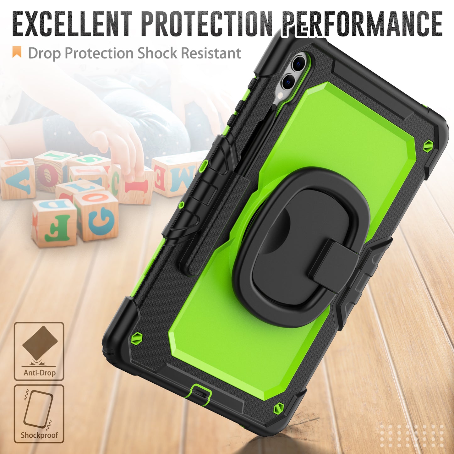 For Samsung Samsung Galaxy Tab S9+ SM-X810 / X816B / X818U PC+Silicone Tablet Case Hand Grip Kickstand Cover with Shoulder Strap