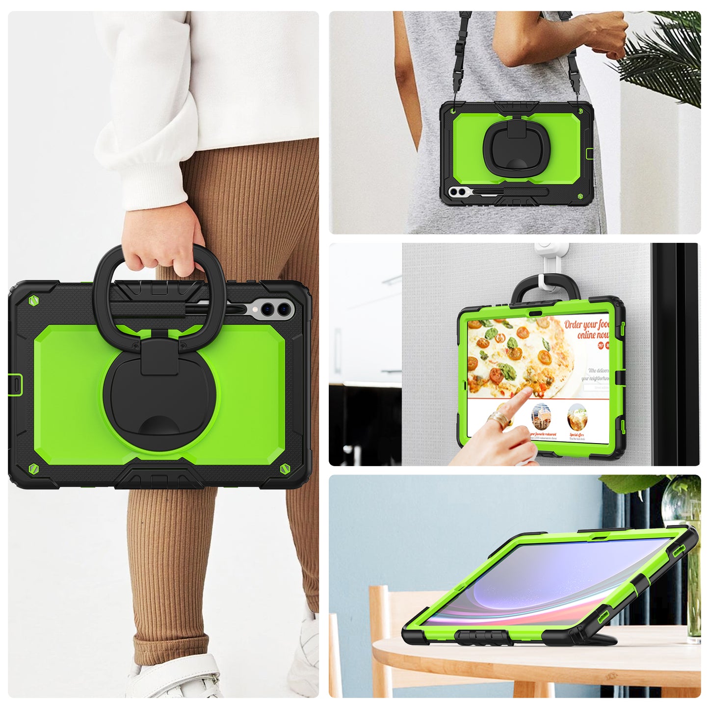 For Samsung Samsung Galaxy Tab S9+ SM-X810 / X816B / X818U PC+Silicone Tablet Case Hand Grip Kickstand Cover with Shoulder Strap