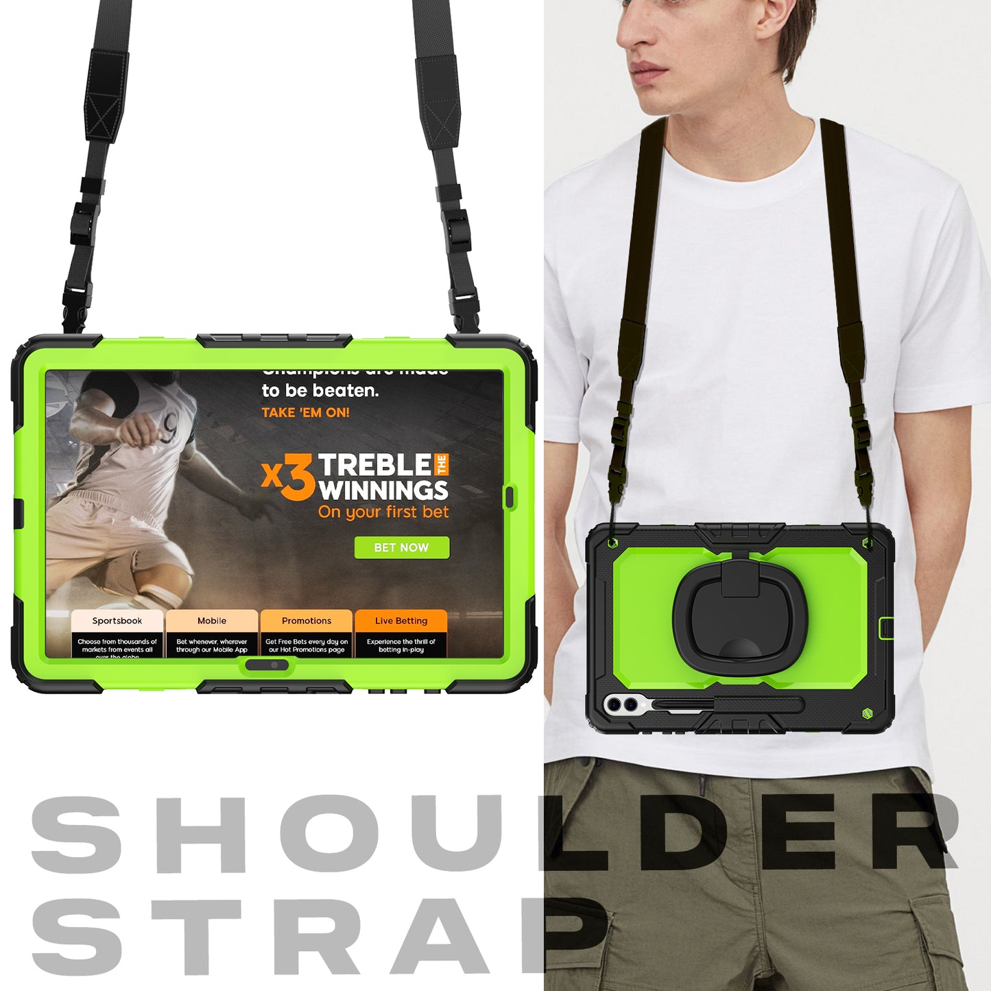 For Samsung Samsung Galaxy Tab S9+ SM-X810 / X816B / X818U PC+Silicone Tablet Case Hand Grip Kickstand Cover with Shoulder Strap