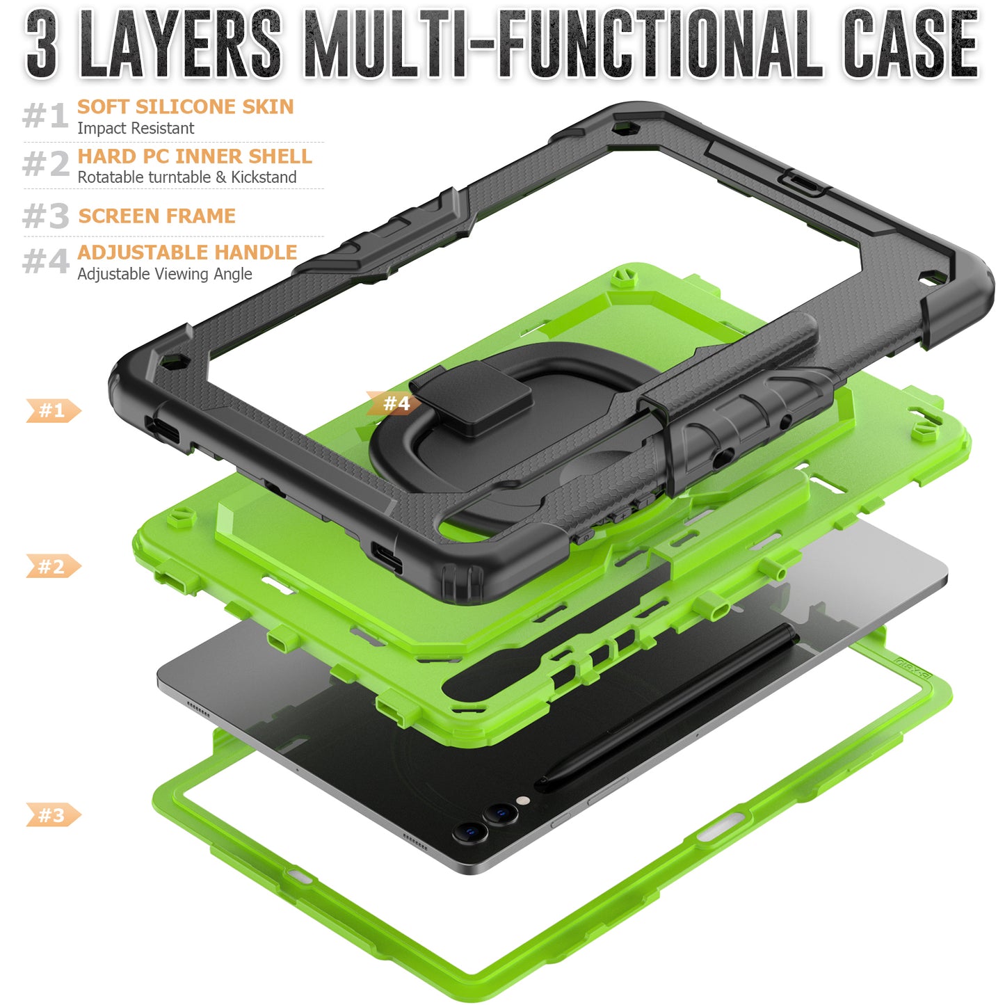 For Samsung Samsung Galaxy Tab S9+ SM-X810 / X816B / X818U PC+Silicone Tablet Case Hand Grip Kickstand Cover with Shoulder Strap